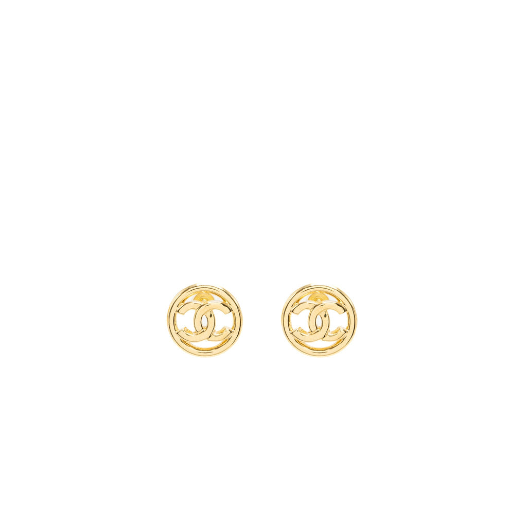 CHANEL ROUND AND CC LOGO EARRINGS GOLD TONE