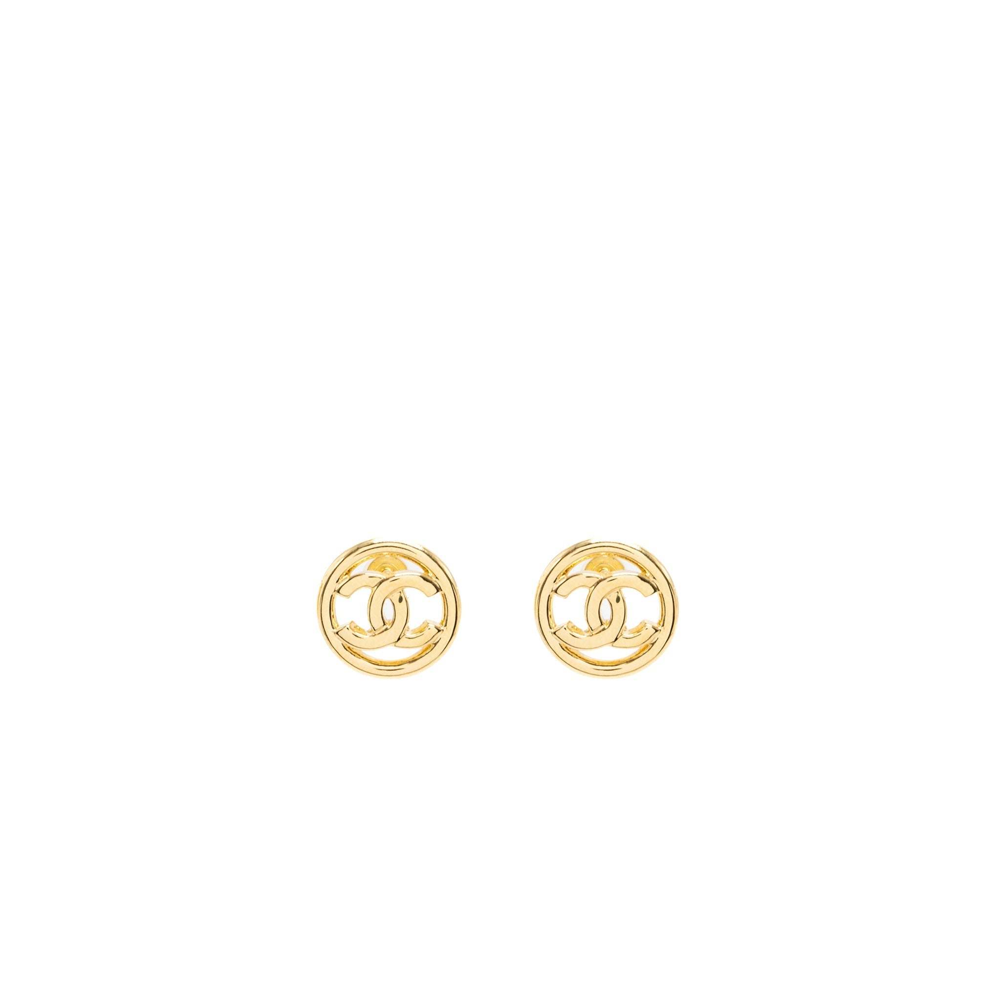 CHANEL ROUND AND CC LOGO EARRINGS GOLD TONE