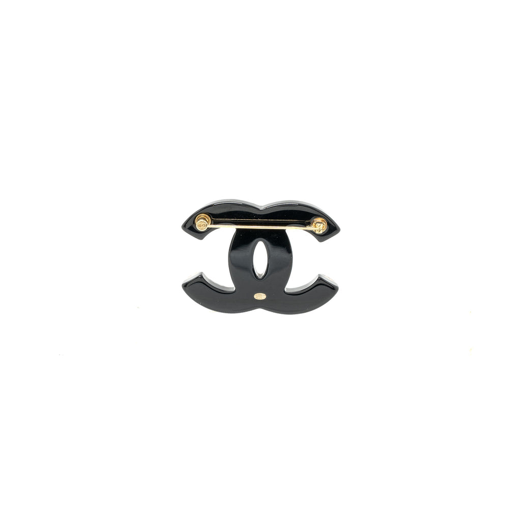 CHANEL CC LOGO BROOCH ACRYLIC BLACK LGHW