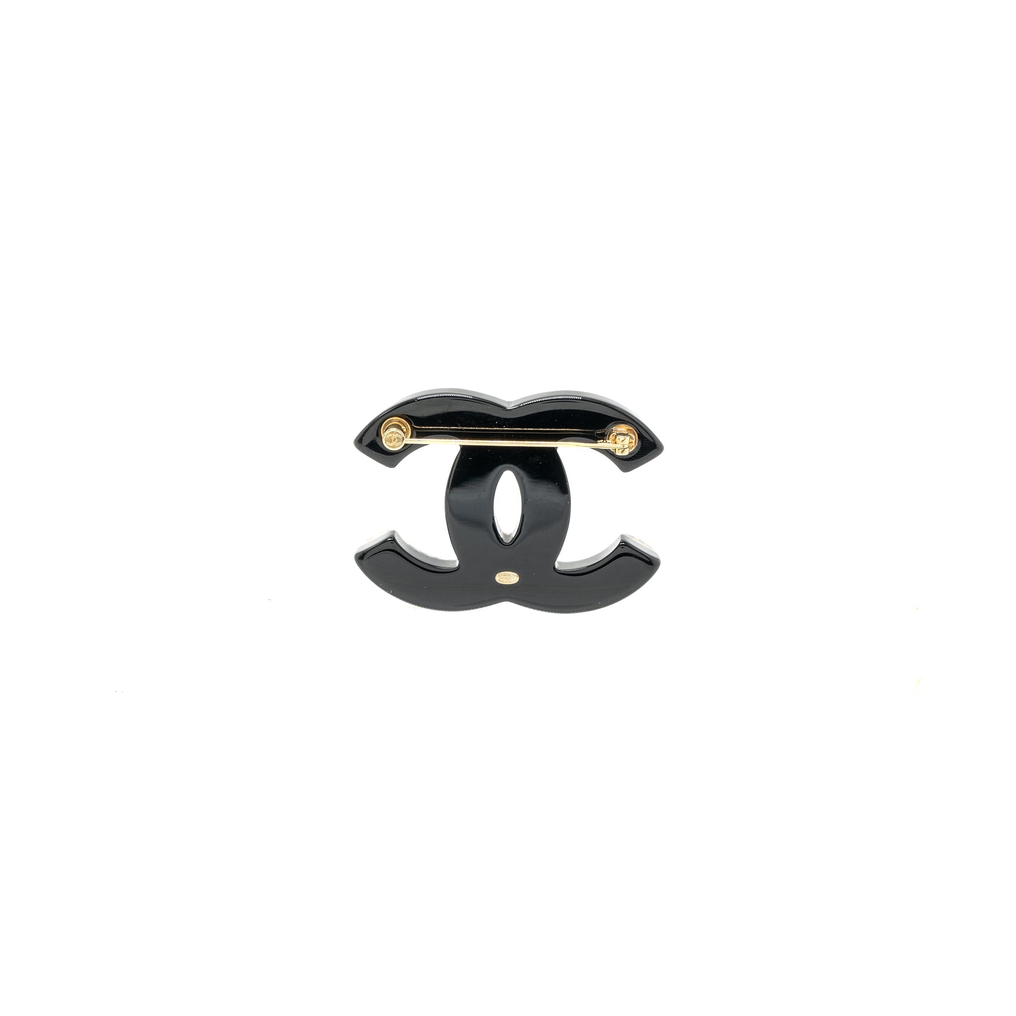 CHANEL CC LOGO BROOCH ACRYLIC BLACK LGHW