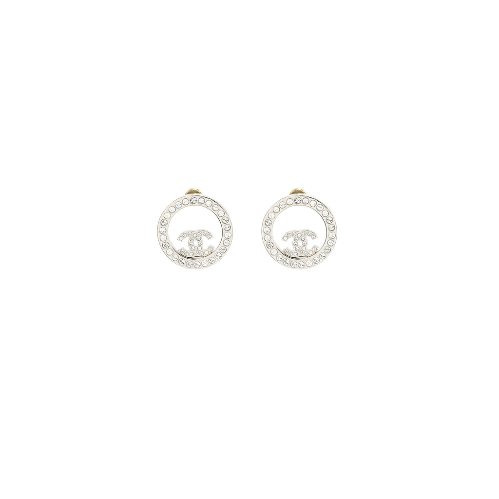 CHANEL ROUND CC LOGO EARRINGS CRYSTAL SHW