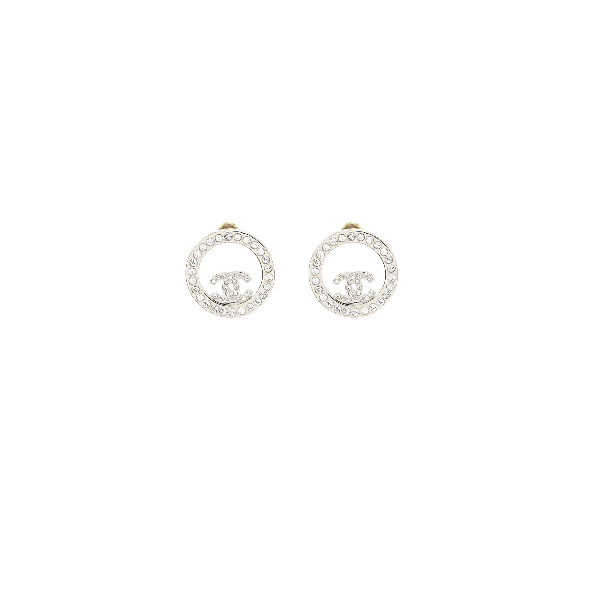 CHANEL ROUND CC LOGO EARRINGS CRYSTAL SHW