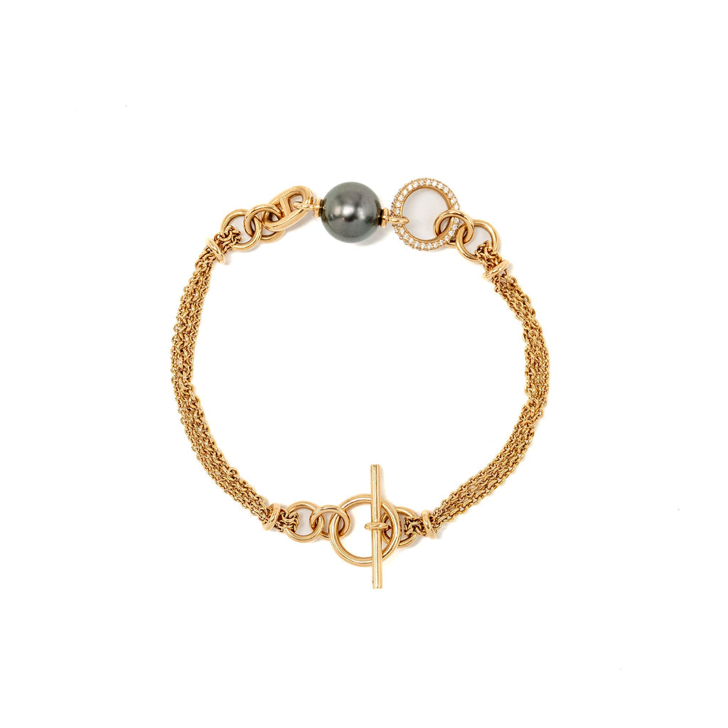 HERMES ALBERTINE BRACELET ROSE GOLD/ DIAMONDS / TAHITIAN BLACK PEARL