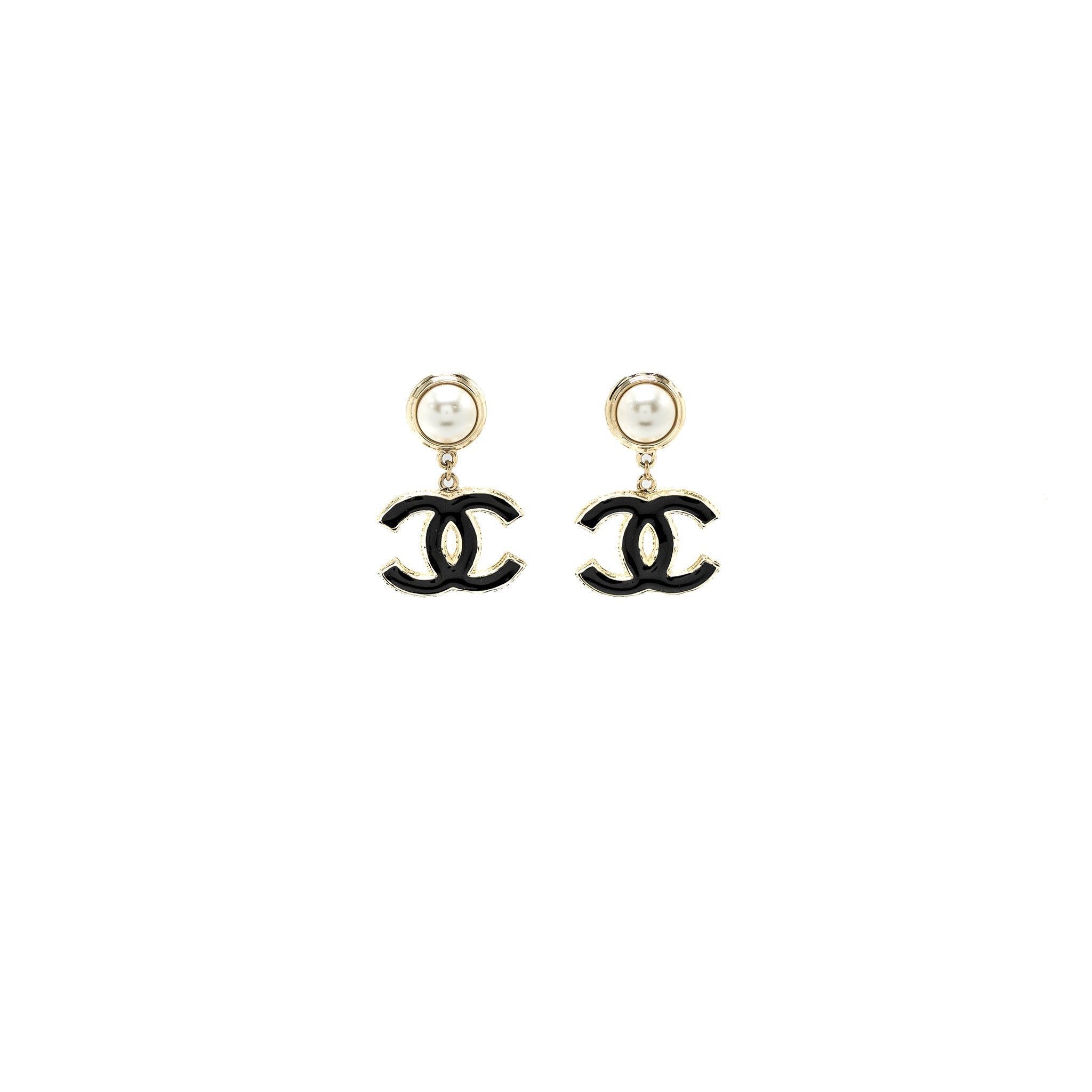 CHANEL CC LOGO PEARL DROP EARRINGS BIG MODEL LGHW