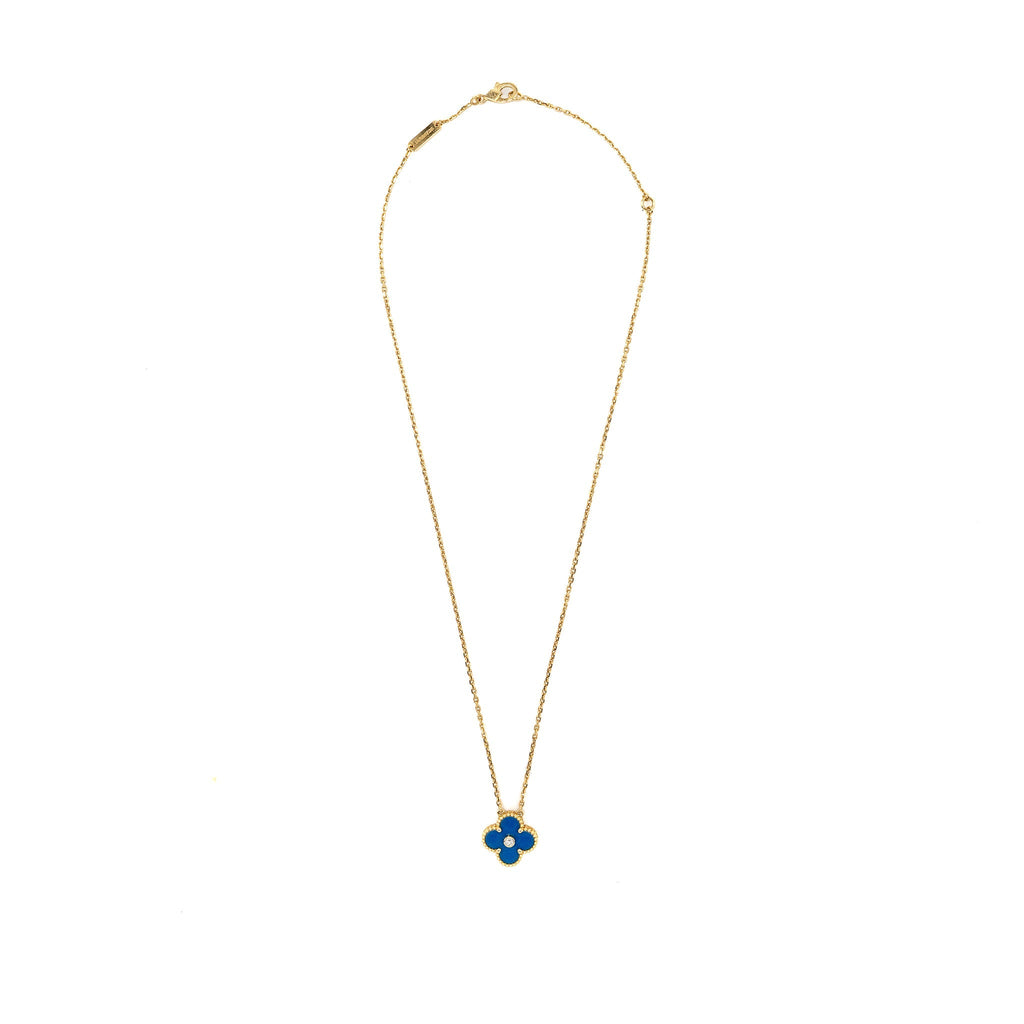 VAN CLEEF & ARPELS VINTAGE ALHAMBRA PENDANT 2019 LIMITED EDITION CELESTIAL BLUE SEVRES PORCELAIN / DIAMOND YELLOW GOLD