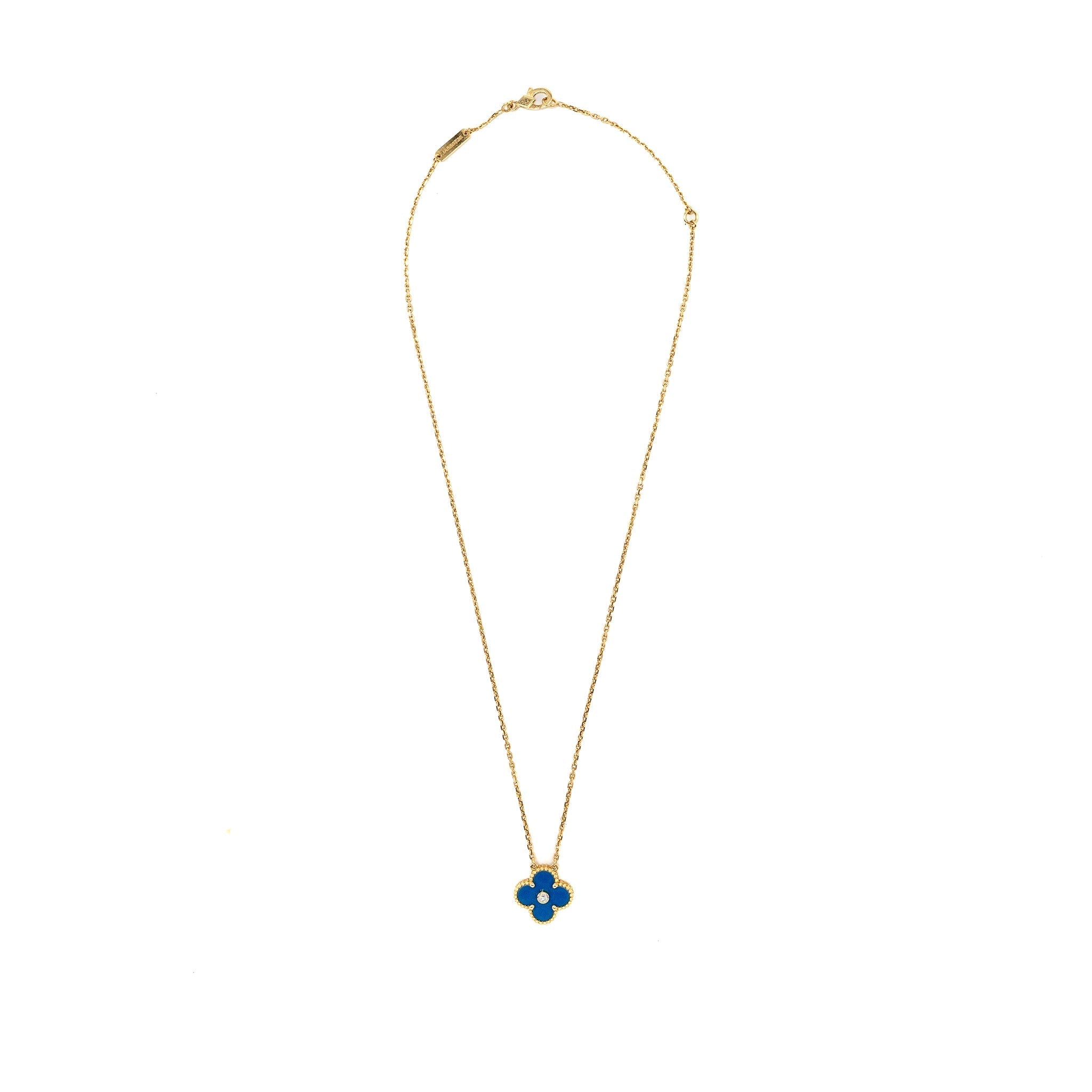 VAN CLEEF & ARPELS VINTAGE ALHAMBRA PENDANT 2019 LIMITED EDITION CELESTIAL BLUE SEVRES PORCELAIN / DIAMOND YELLOW GOLD