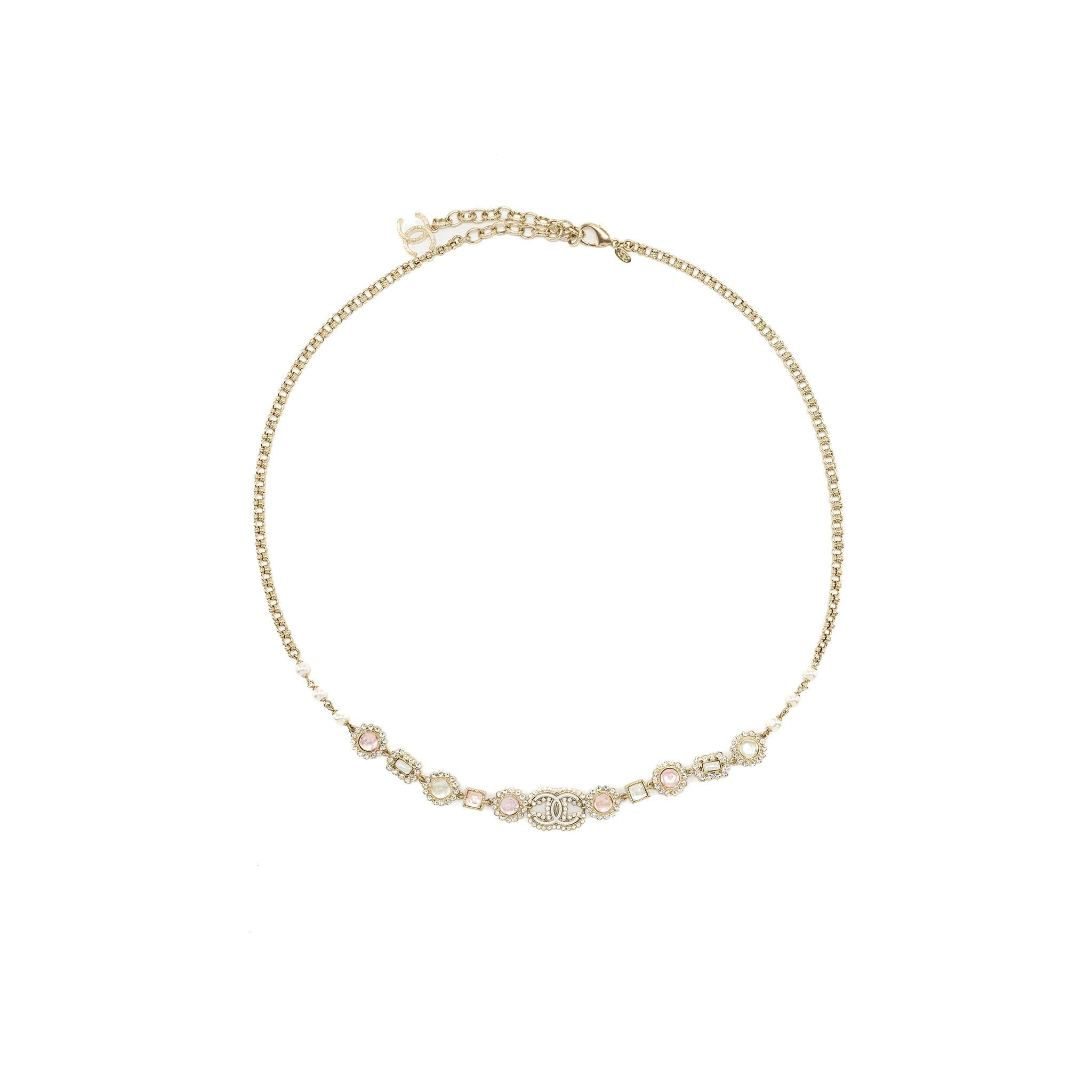CHANEL 21K CHAIN BELT/FANCY BELT PEARL/CRYSTAL LIGHT GOLD TONE