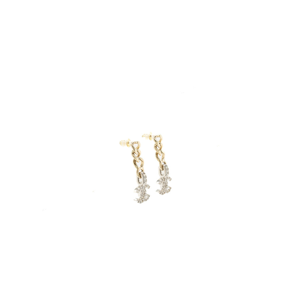 CHANEL CC LOGO DROPPED EARRINGS CRYSTAL SILVER/GOLD TONE