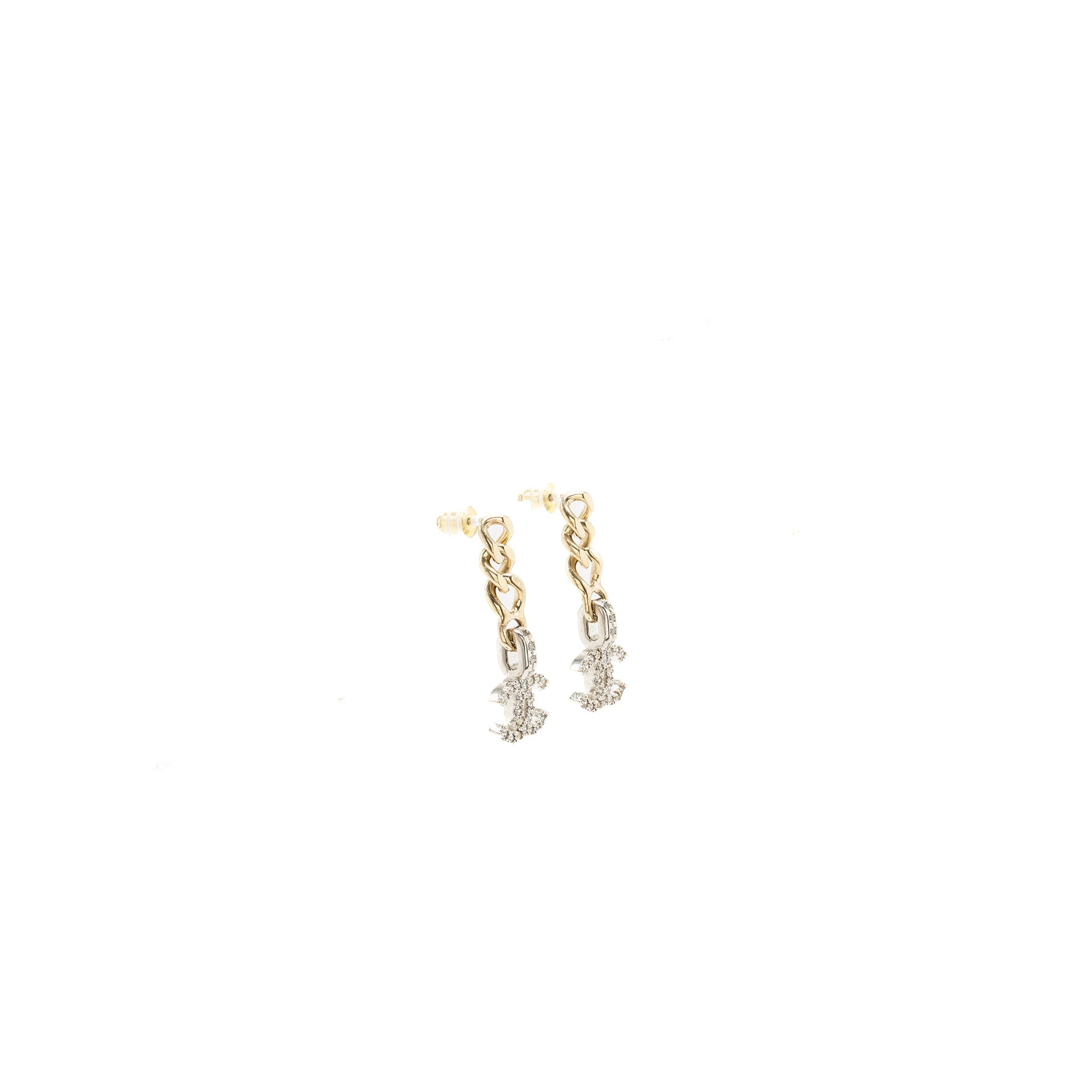 CHANEL CC LOGO DROPPED EARRINGS CRYSTAL SILVER/GOLD TONE