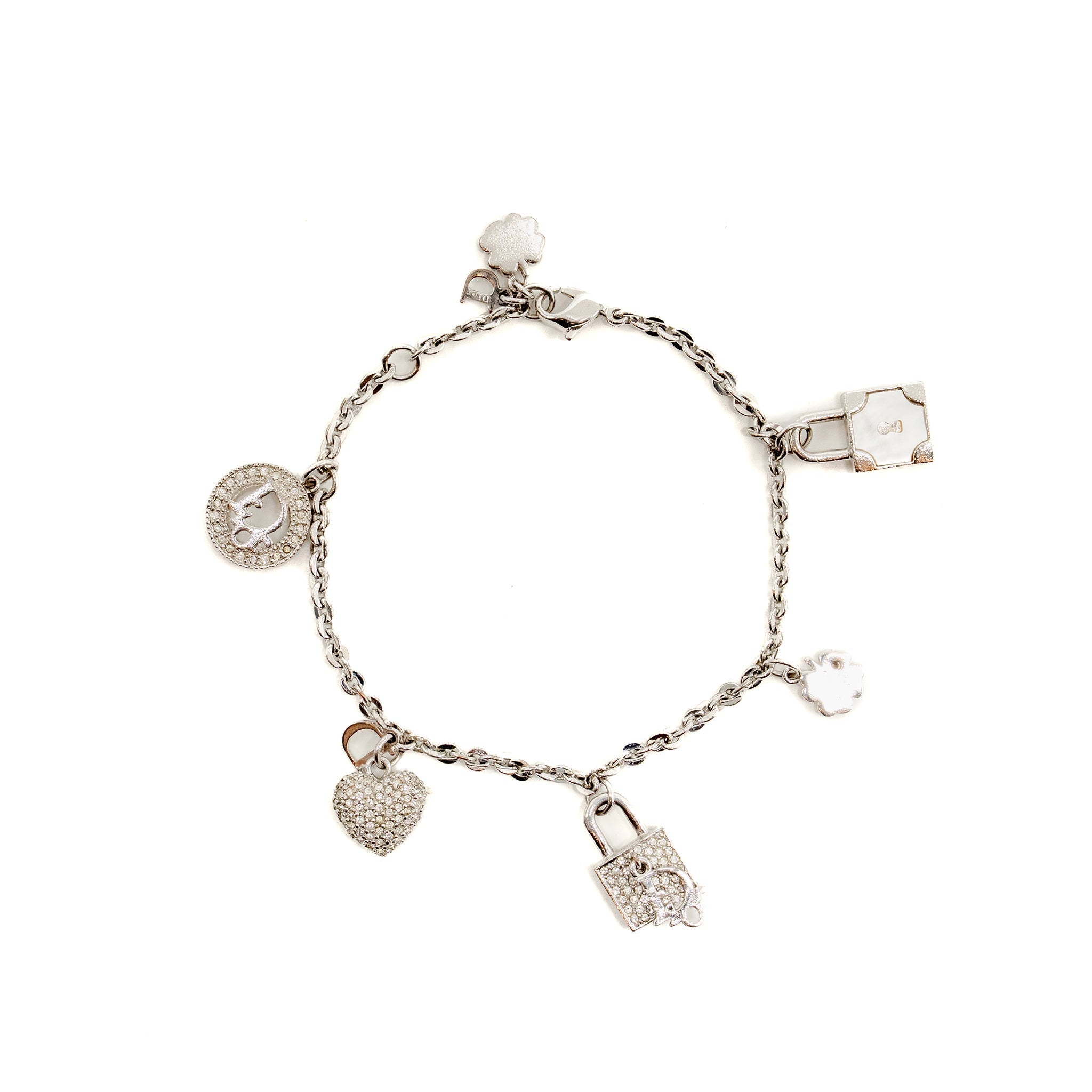 DIOR CRYSTAL CHARM BRACELET SILVER TONE