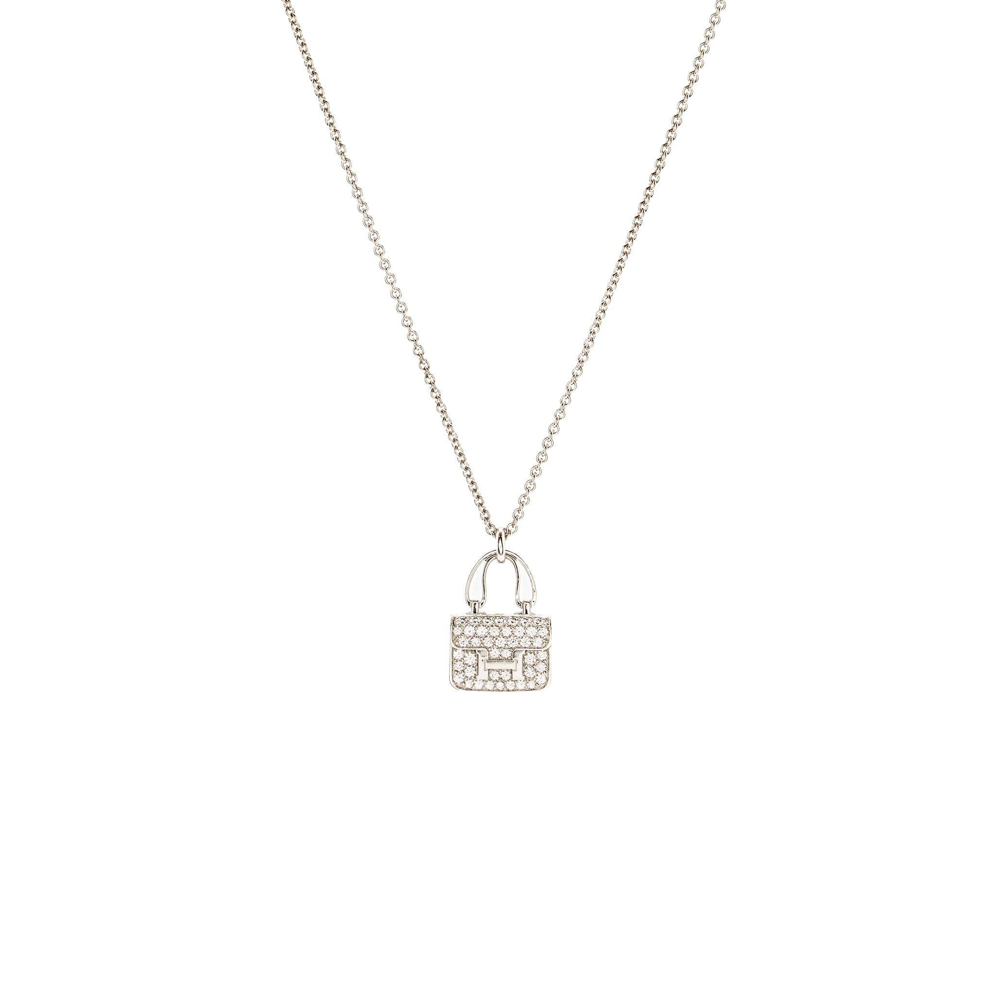 HERMES CONSTANCE AMULETTE PENDANT WHITE GOLD DIAMONDS