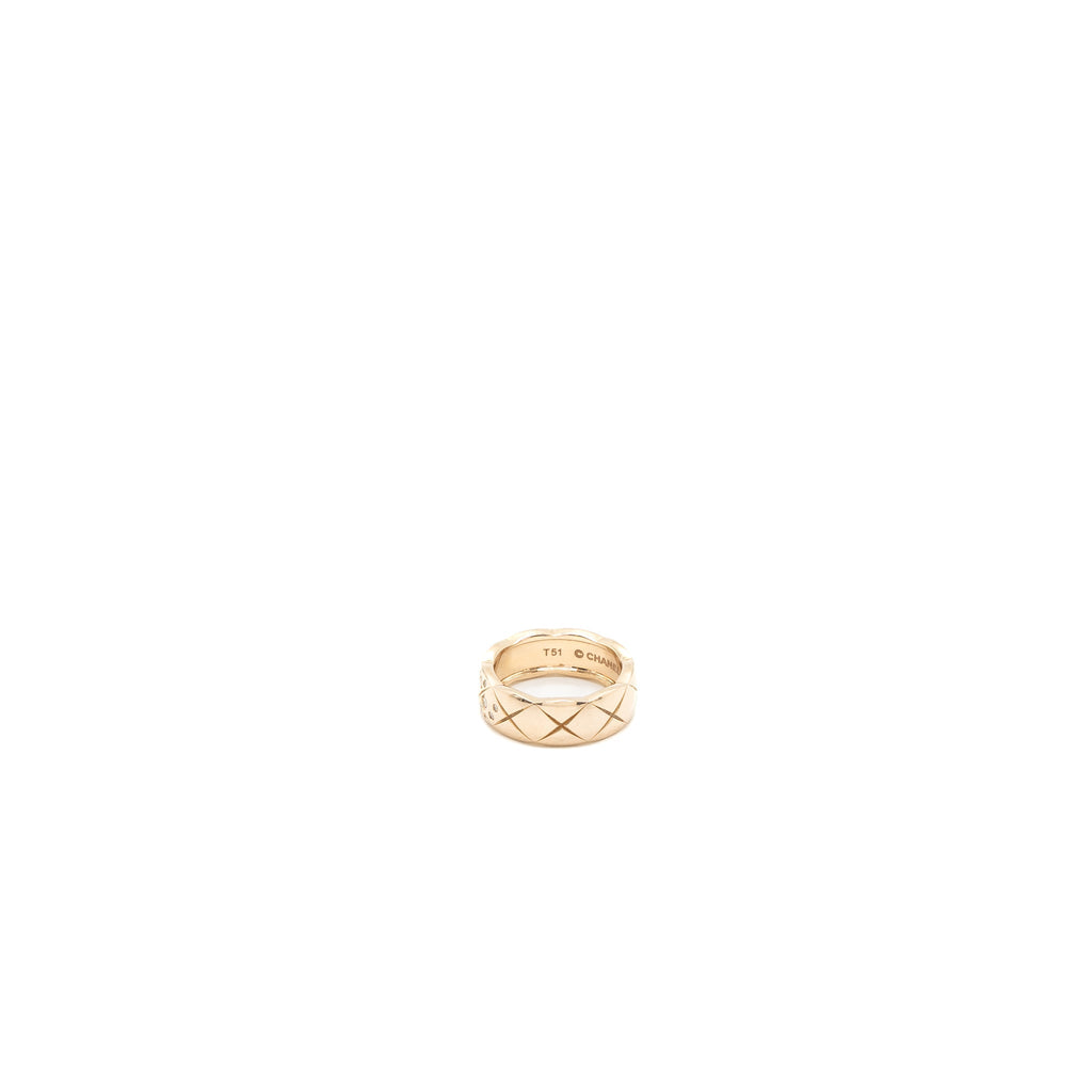 CHANEL COCO CRUSH RING SMALL VERSION QUILTED MOTIF BEIGE GOLD WITH DIAMONDS