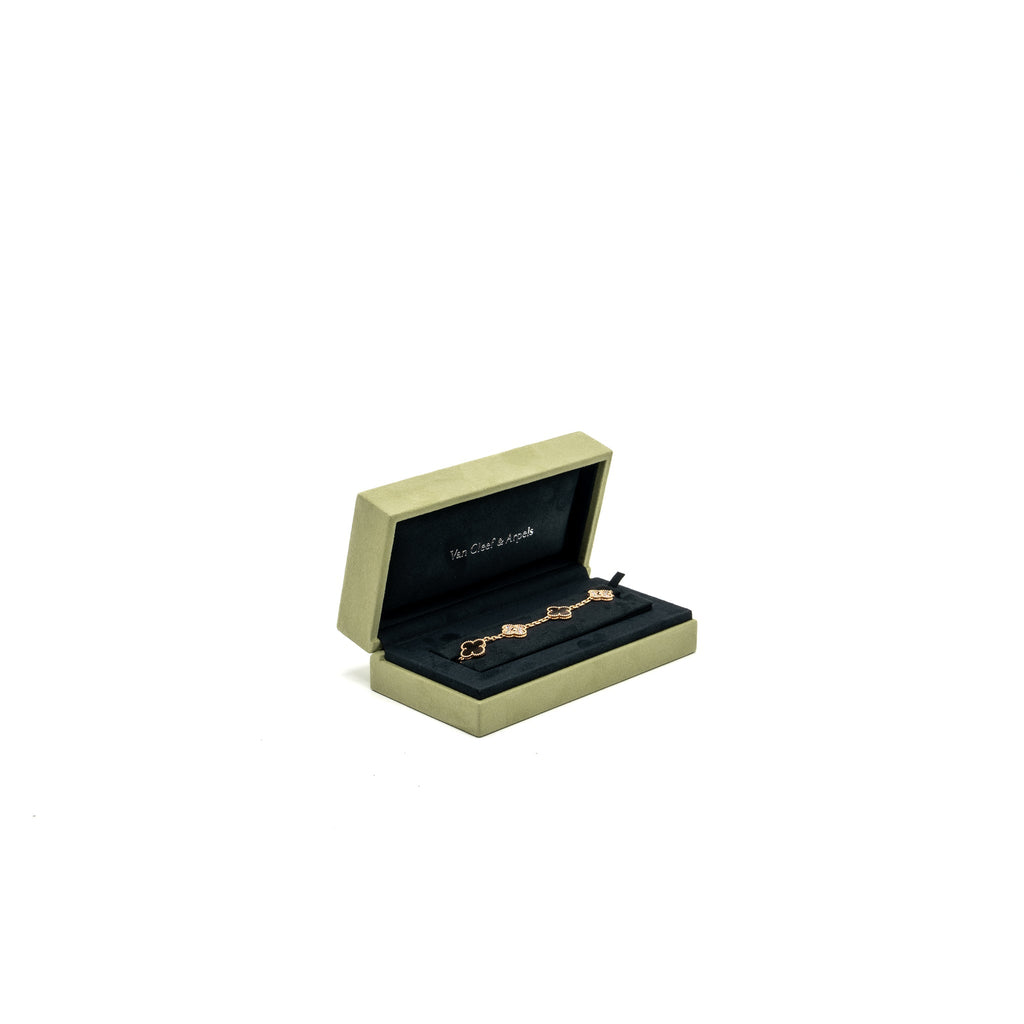 VAN CLEEF & ARPELS VINTAGE ALHAMBRA BRACELET, 5 MOTIFS MOTHER OF PEARL/ROSE GOLD, DIAMONDS