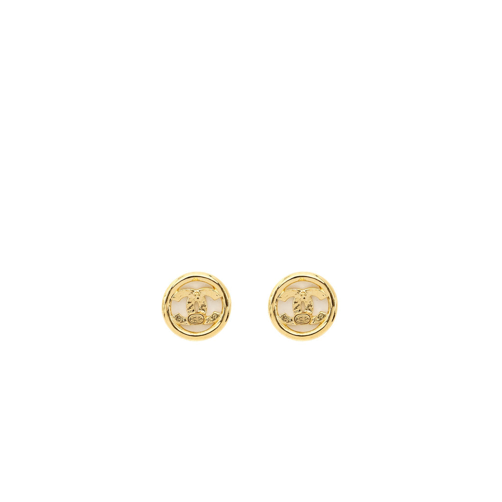 CHANEL ROUND AND CC LOGO EARRINGS GOLD TONE