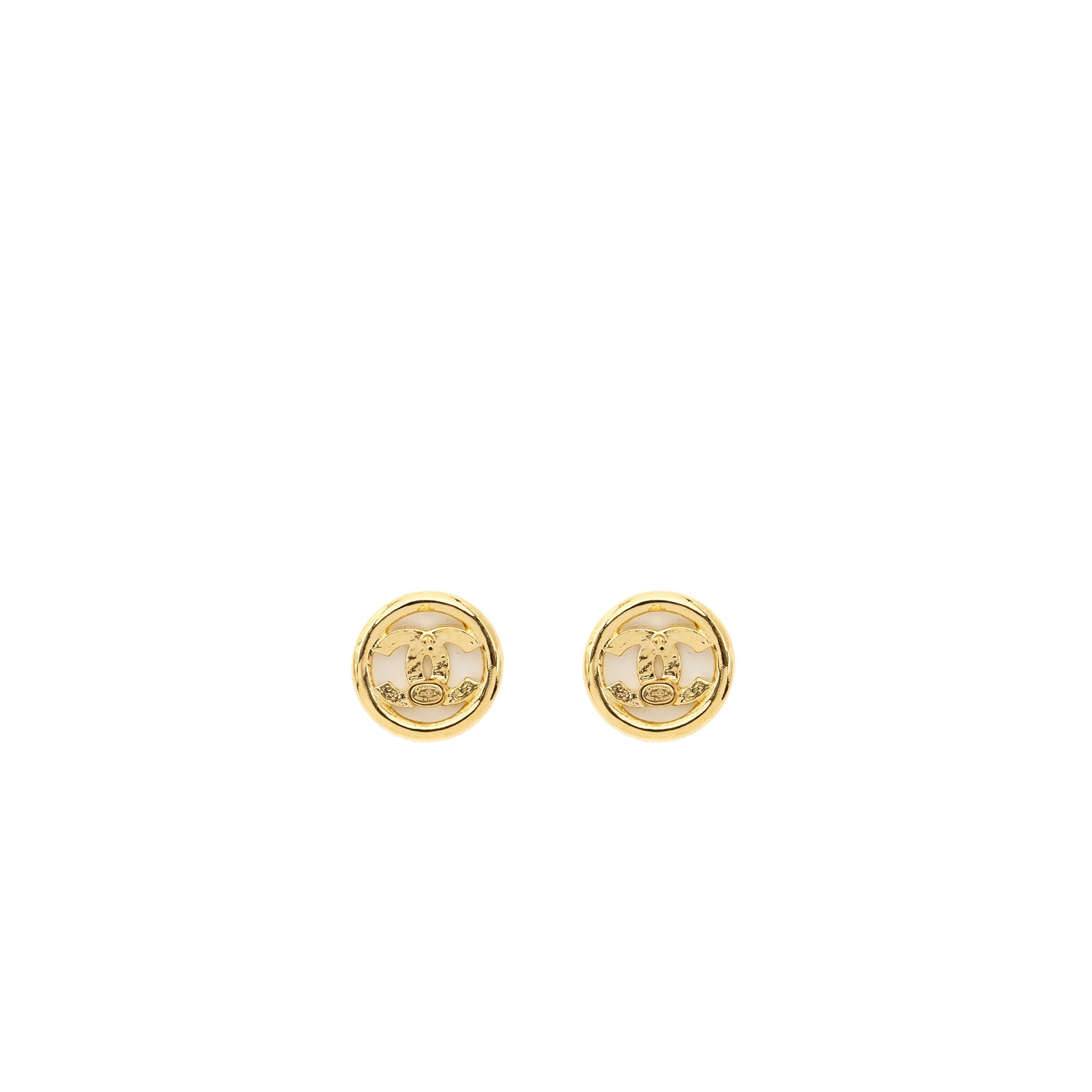 CHANEL ROUND AND CC LOGO EARRINGS GOLD TONE