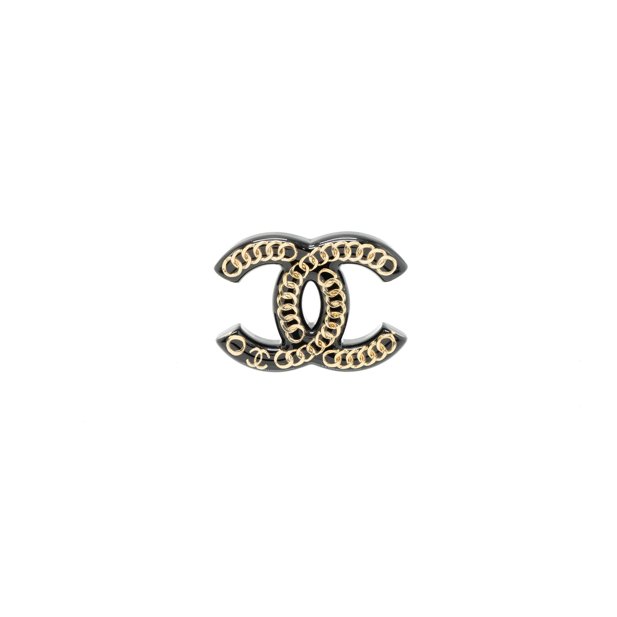 CHANEL CC LOGO BROOCH ACRYLIC BLACK LGHW