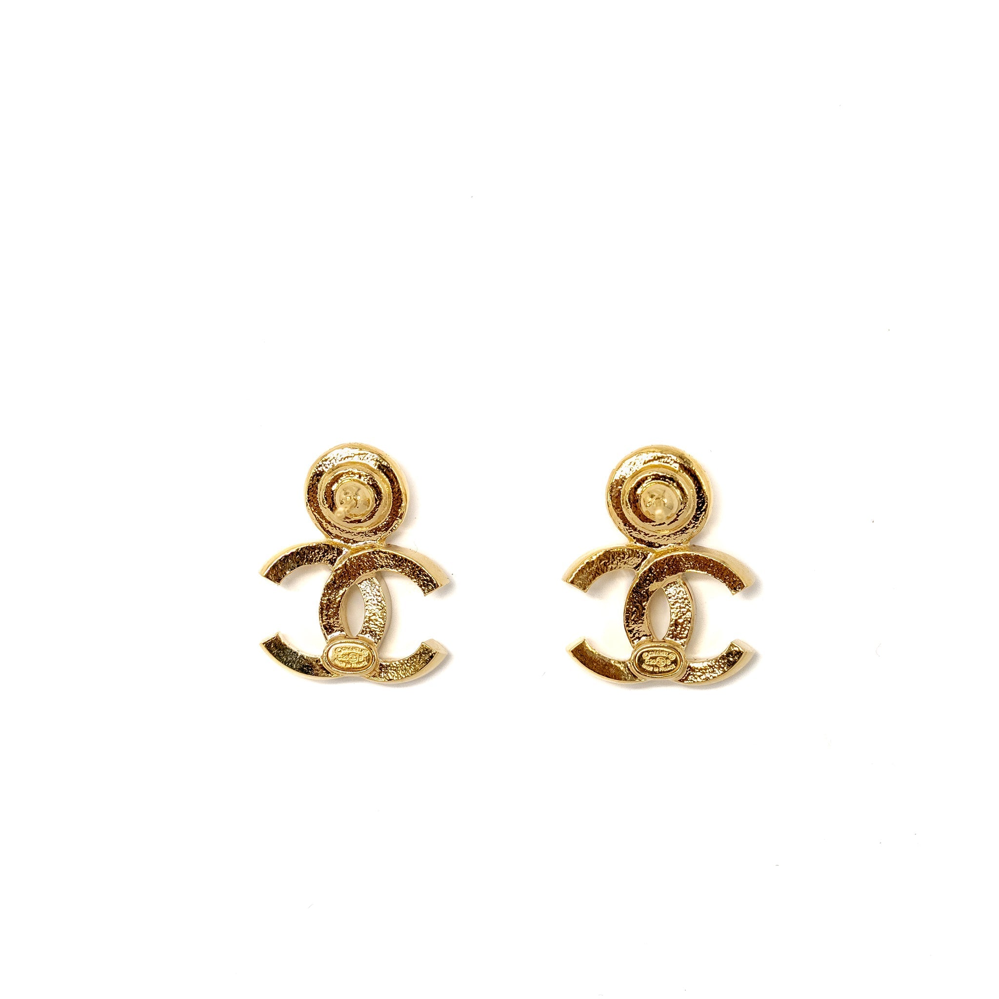 CHANEL CC LOGO EARRINGS PINK CRYSTAL GOLD TONE