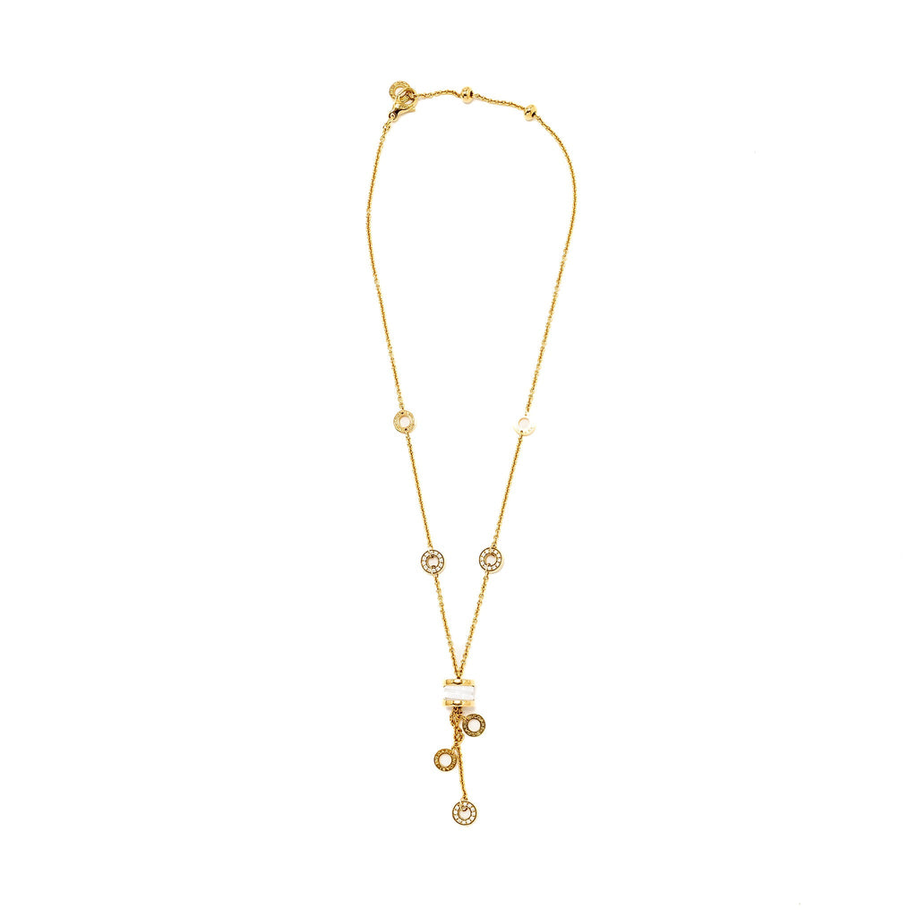 BVLGARI B.ZERO1 NECKLACE WHITE CERAMIC ROSE GOLD, DIAMONDS