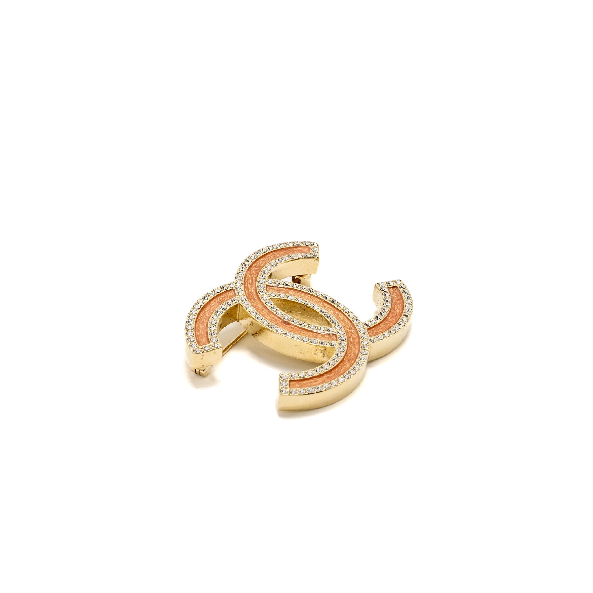 CHANEL 21S CC LOGO BROOCH CRYSTAL PINK GHW