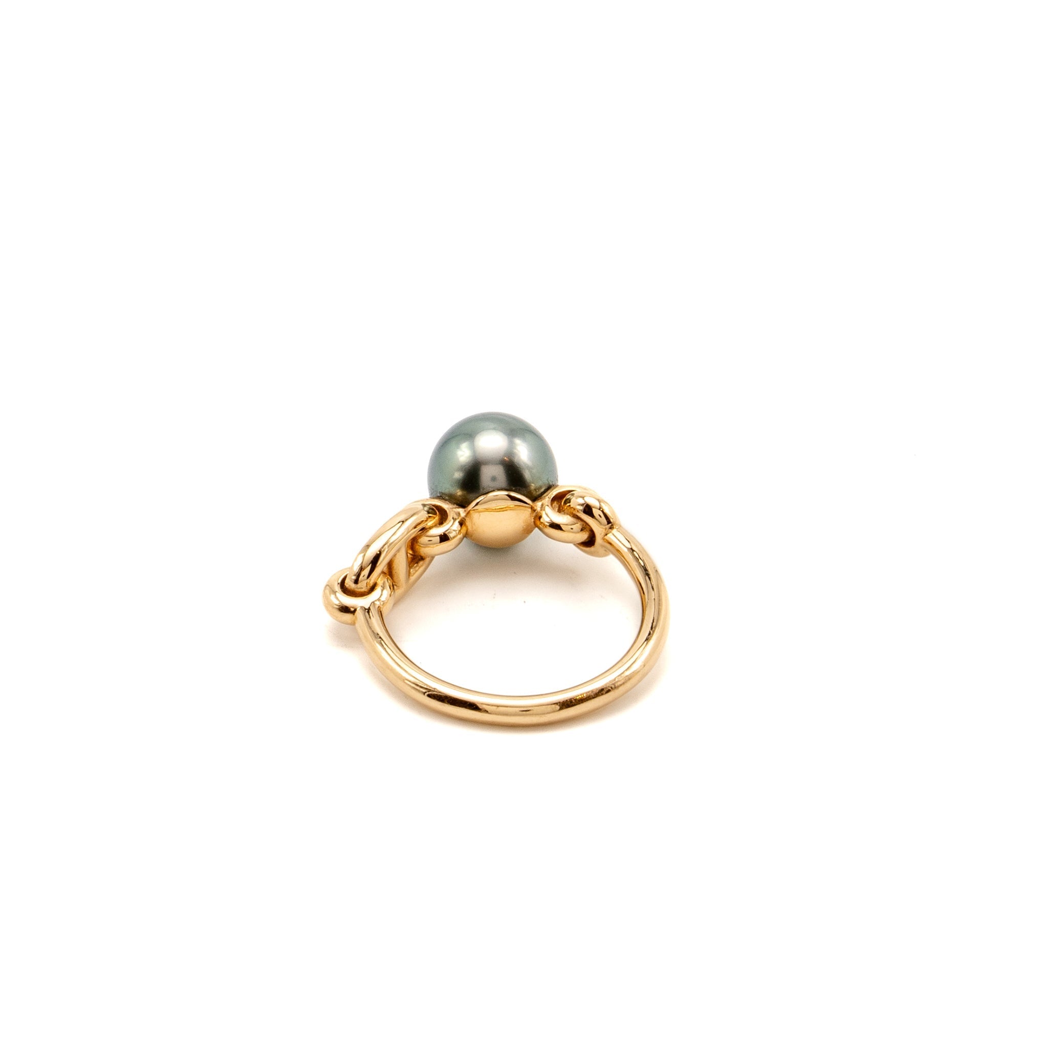 HERMES ALBERTINE CHAIN D’ANCRE RING 18K ROSE GOLD/ DIAMONDS/ TAHITIAN BLACK PEARL