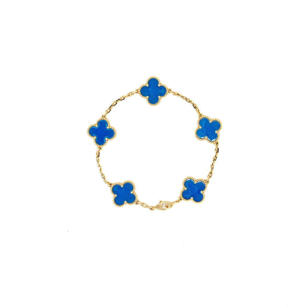 VAN CLEEF AND ARPELS VINTAGE ALHAMBRA BRACELET 5 MOTIF 18K YELLOW GOLD, AGATE
