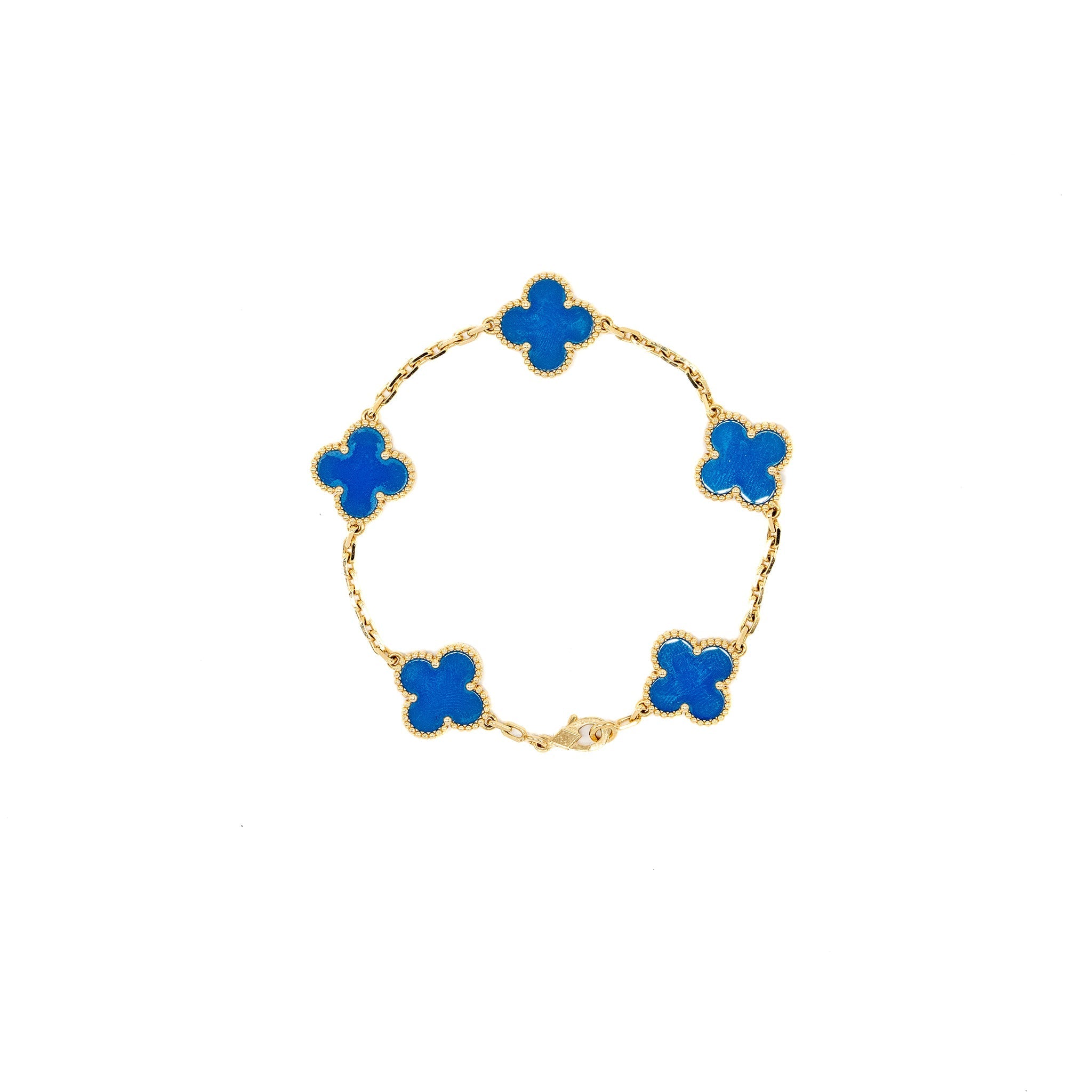 VAN CLEEF AND ARPELS VINTAGE ALHAMBRA BRACELET 5 MOTIF 18K YELLOW GOLD, AGATE