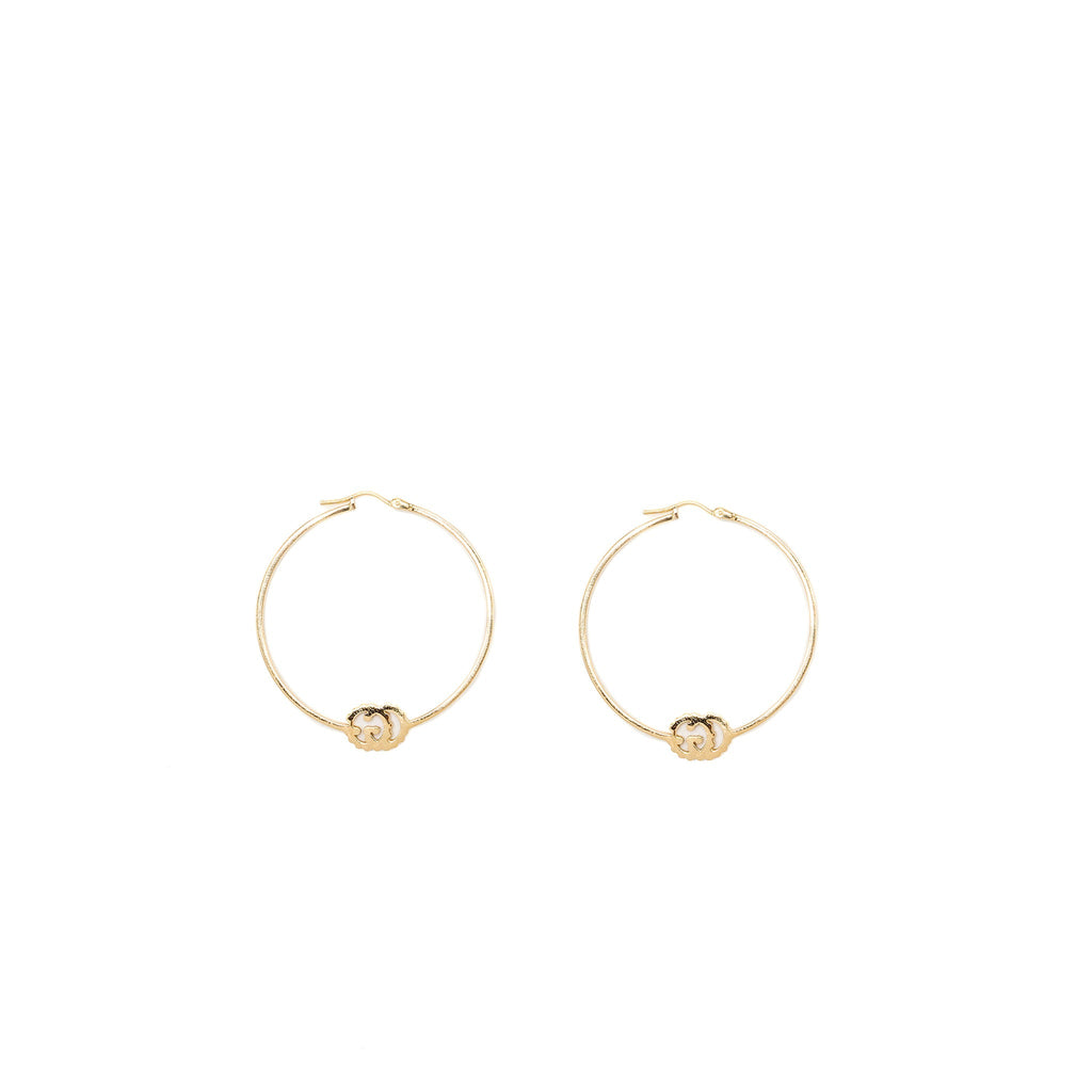 GUCCI GG LOGO LARGE RUNNING HOOP EARRINGS 18K YELLOW GOLD/DIAMONDS