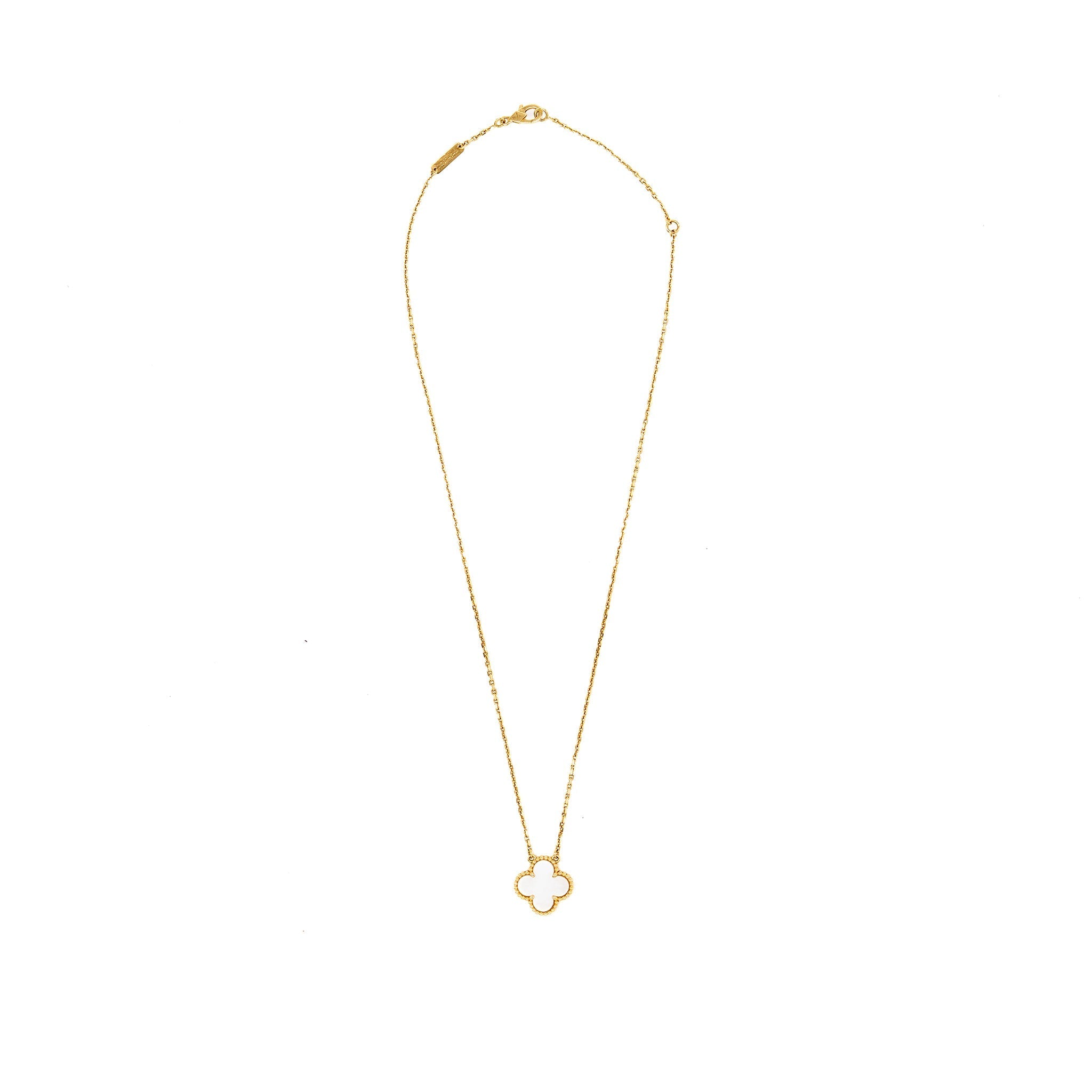 VAN CLEEF & ARPELS VINTAGE ALHAMBRA PENDANT YELLOW GOLD WHITE MOTHER OF PEARL