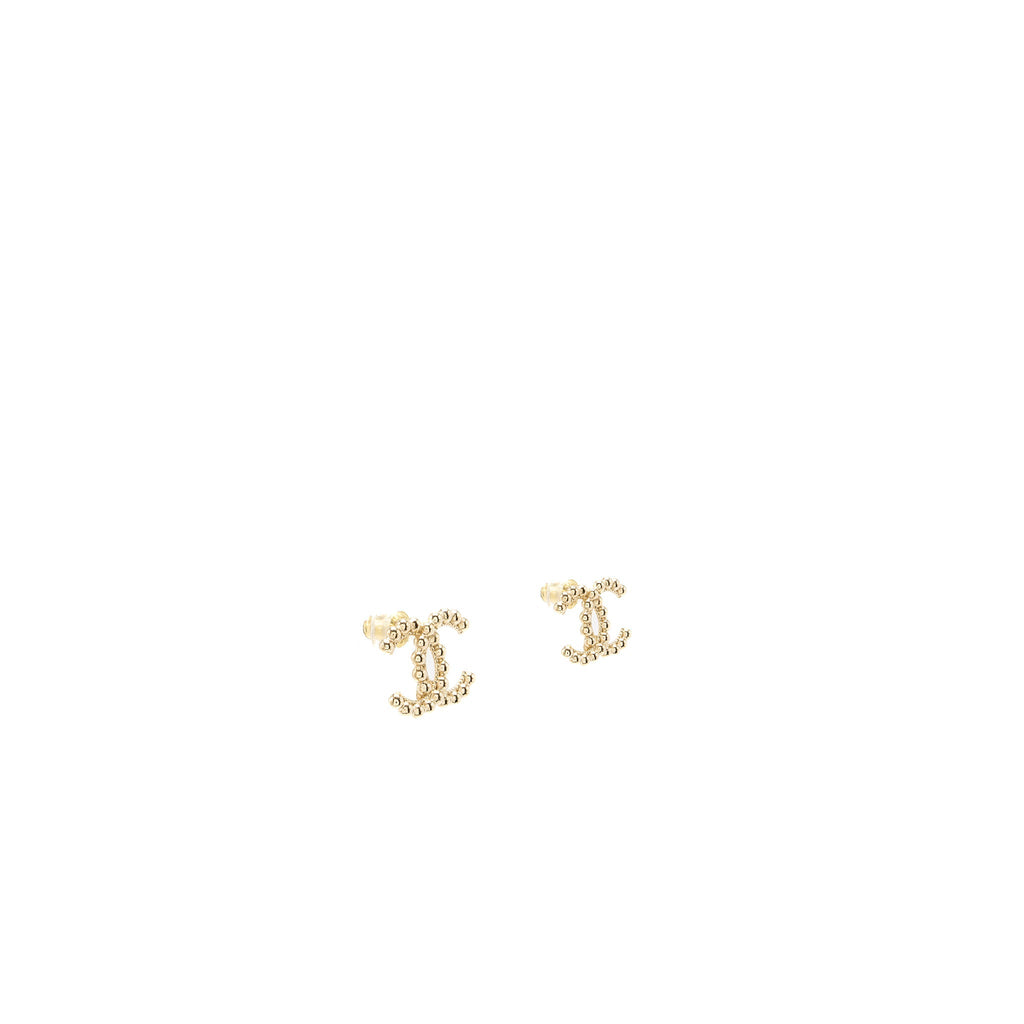 CHANEL BEADS CC LOGO EARRINGS LIGHT GOLD TONE
