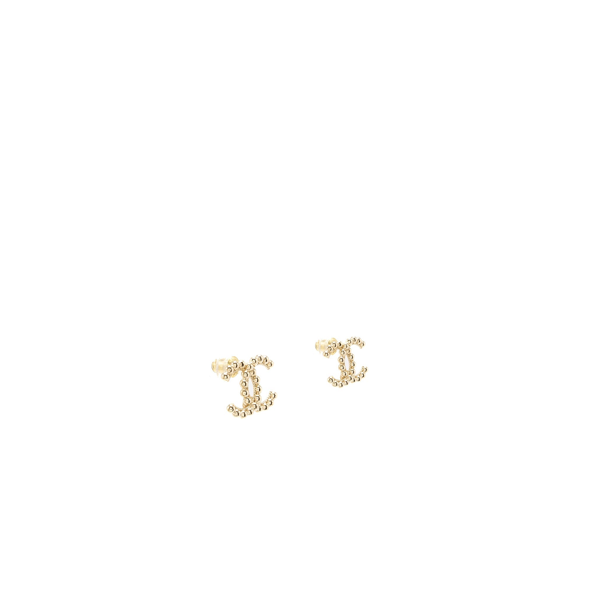 CHANEL BEADS CC LOGO EARRINGS LIGHT GOLD TONE