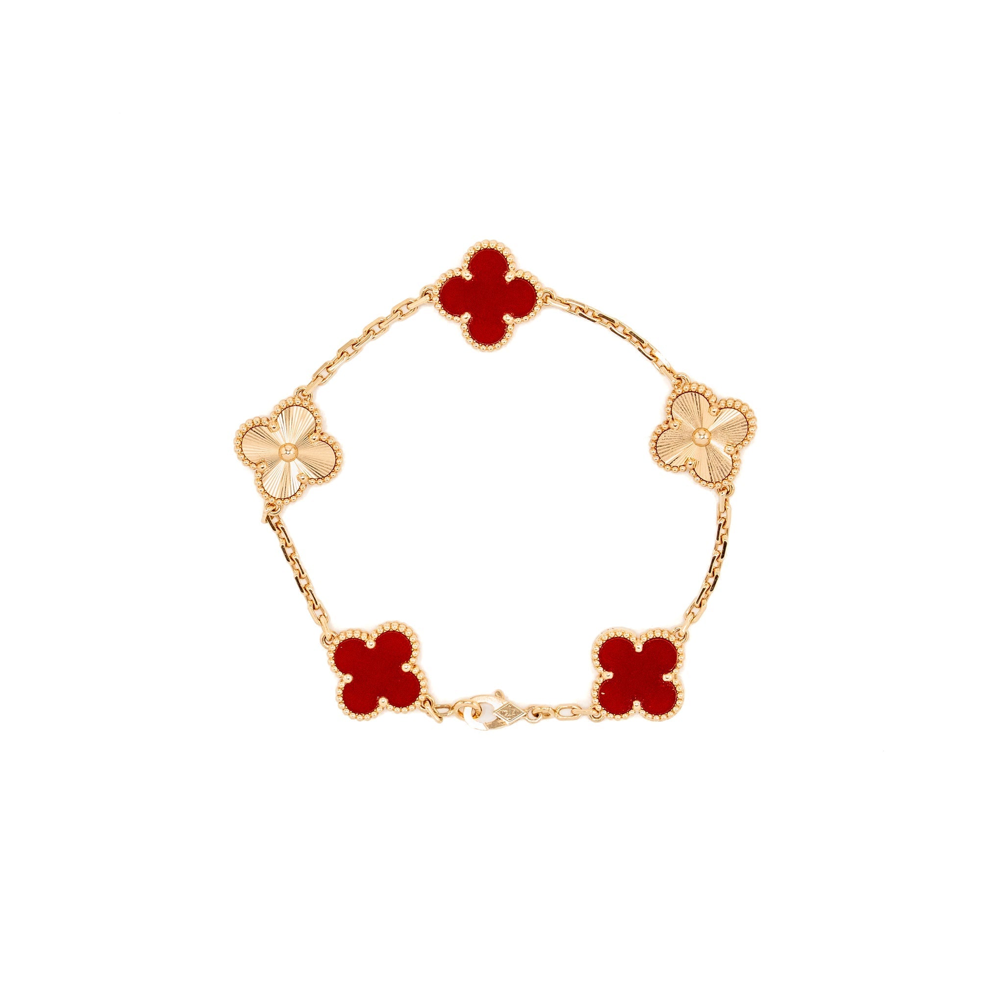 VAN CLEEF AND ARPELS VINTAGE ALHAMBRA BRACELET 5 MOTIFS 18K ROSE GOLD, CARNELIAN