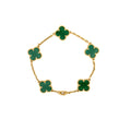 VAN CLEEF AND ARPELS VINTAGE ALHAMBRA BRACELET 5 MOTIF, YELLOW GOLD, MALACHEITE
