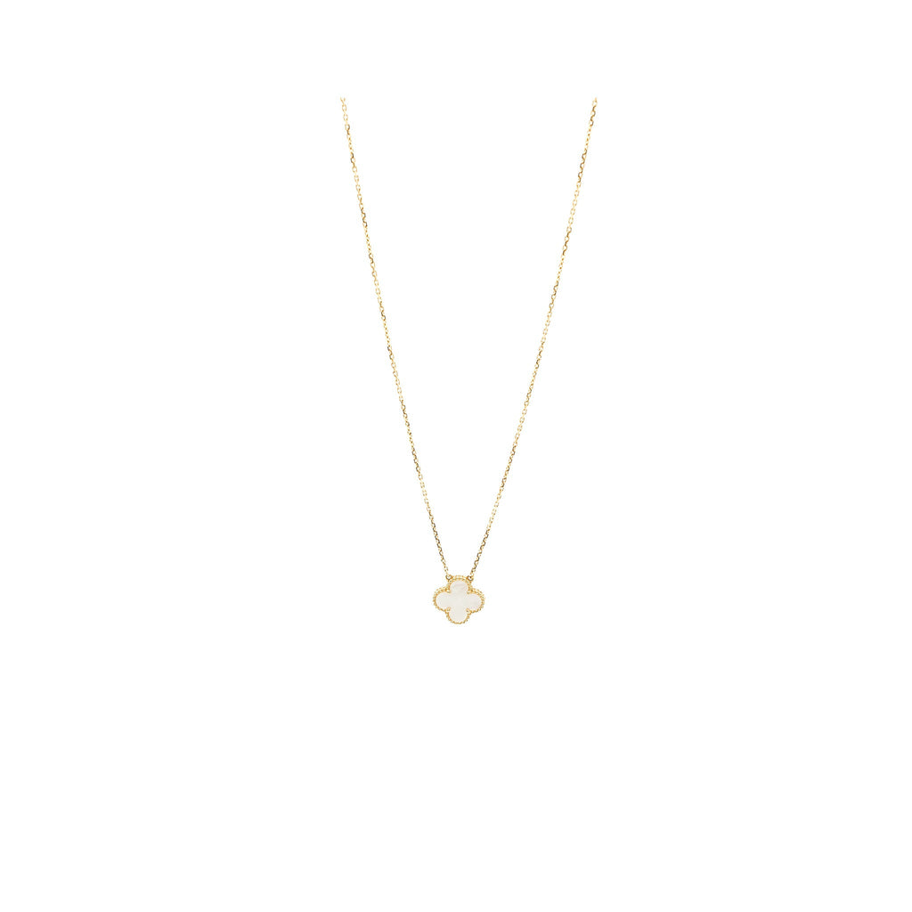 VAN CLEEF & ARPELS VINTAGE ALHAMBRA PENDANT YELLOW GOLD WHITE MOTHER OF PEARL