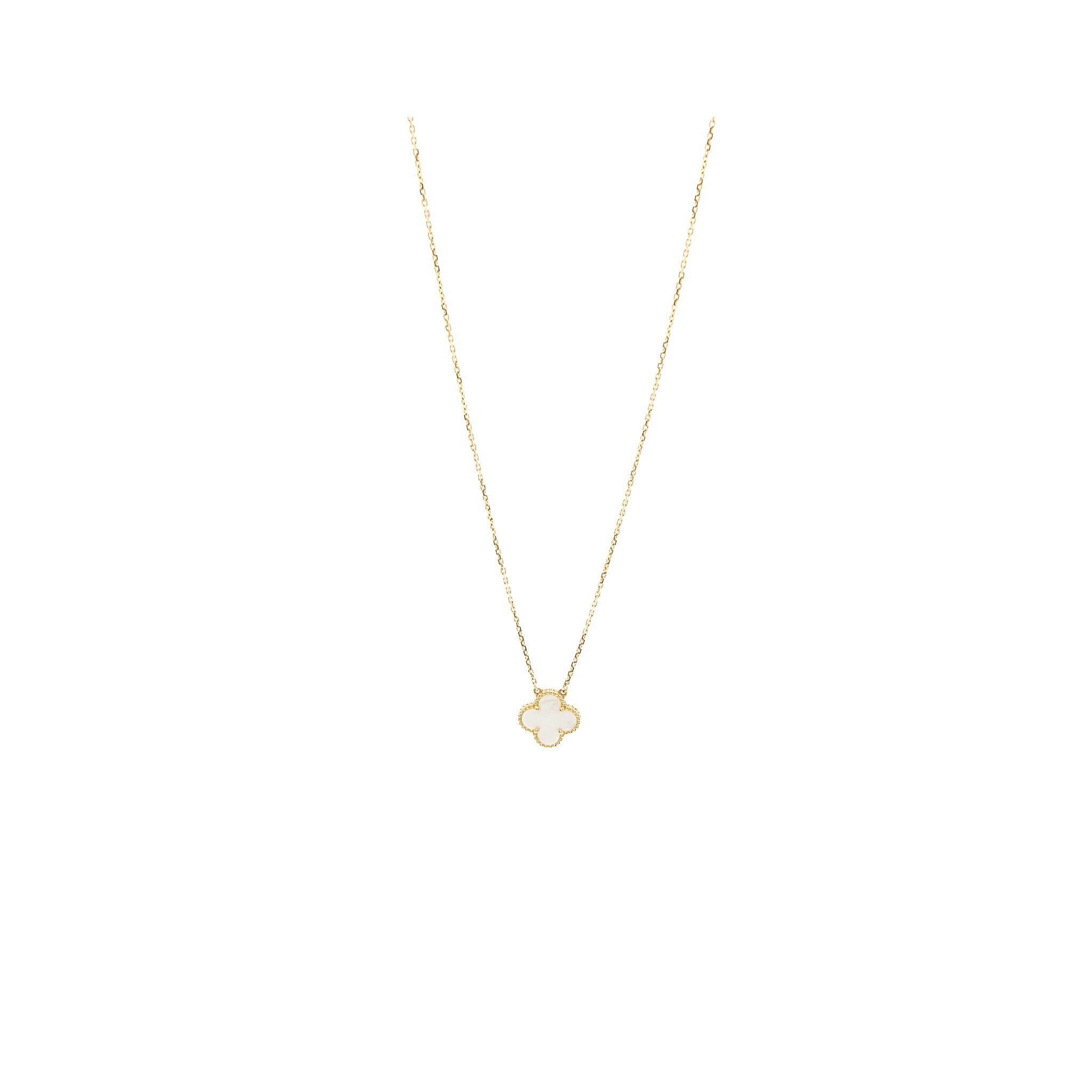 VAN CLEEF & ARPELS VINTAGE ALHAMBRA PENDANT YELLOW GOLD WHITE MOTHER OF PEARL