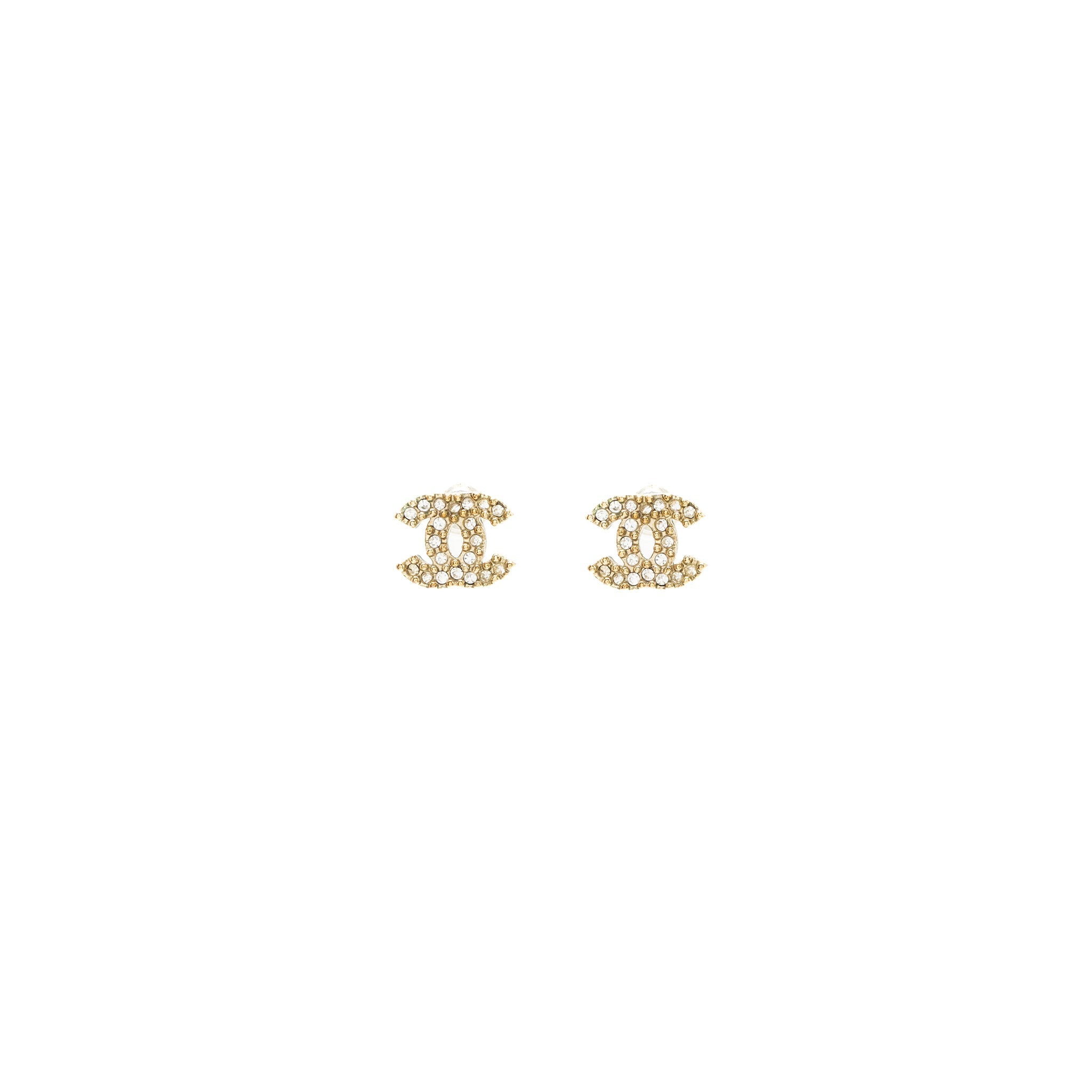 CHANEL CLASSIC CRYSTAL CC LOGO EARRINGS LIGHT GOLD TONE