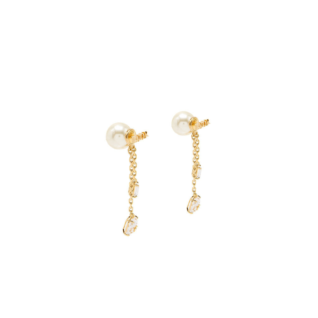 DIOR CRYSTAL DROPPED PEARL EARRINGS GOLD TONE