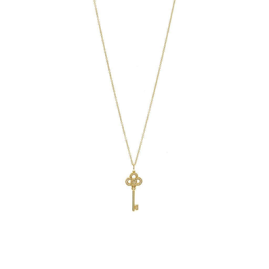 TIFFANY MINI CROWN KEY PENDANT WITH CHAIN ROSE GOLD DIAMONDS