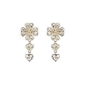 CHANEL CC CLOVER HEART DROP EARRINGS CRYSTAL SILVER TONE