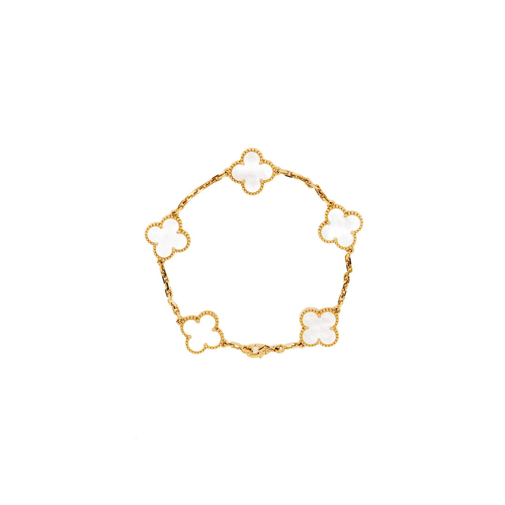 VAN CLEEF AND ARPELS VINTAGE ALHAMBRA BRACELET 5 MOTIFS 18K YELLOW GOLD / MOTHER OF PEARL
