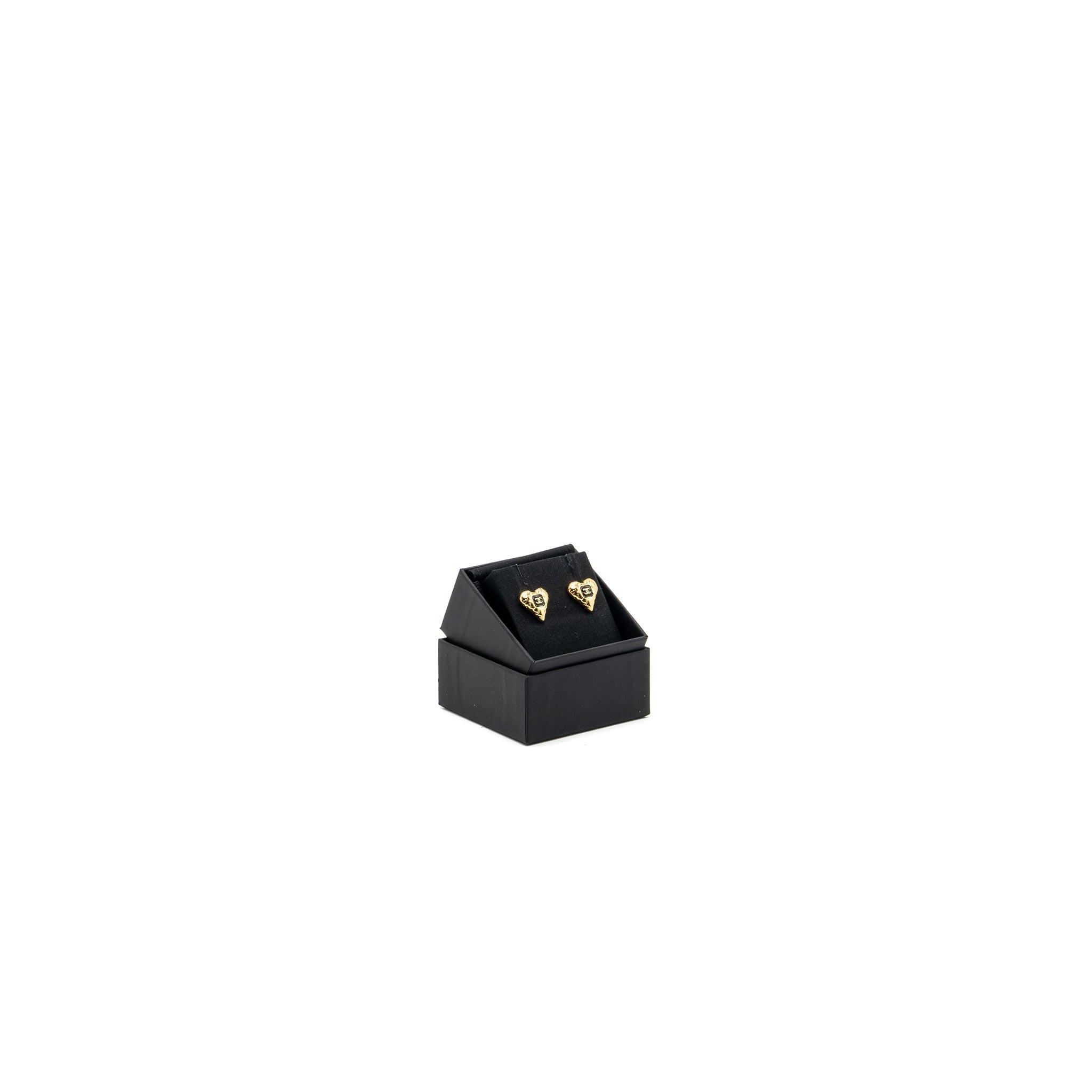 CHANEL CC LOGO HEART EARRINGS GOLD TONE