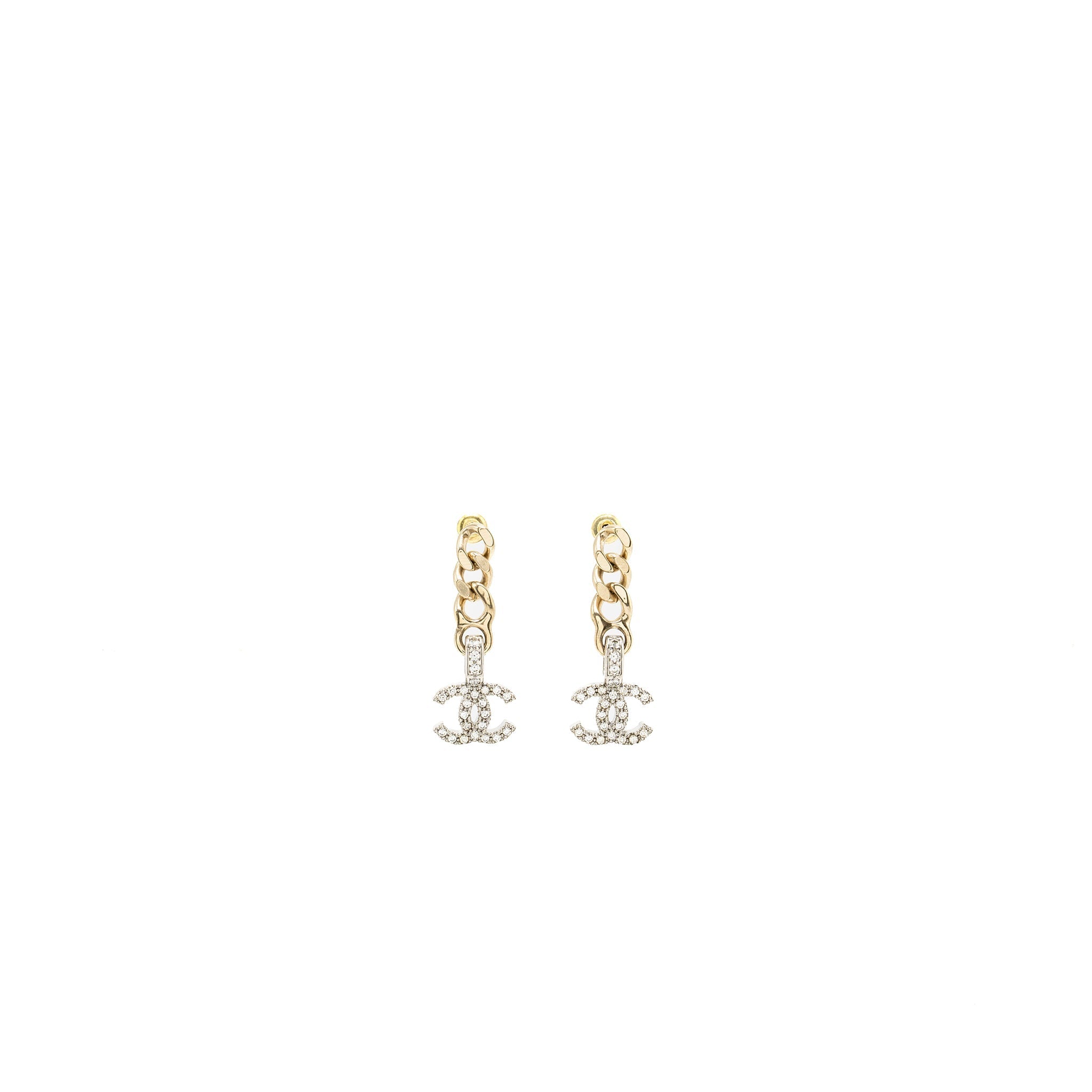 CHANEL CC LOGO DROPPED EARRINGS CRYSTAL SILVER/GOLD TONE