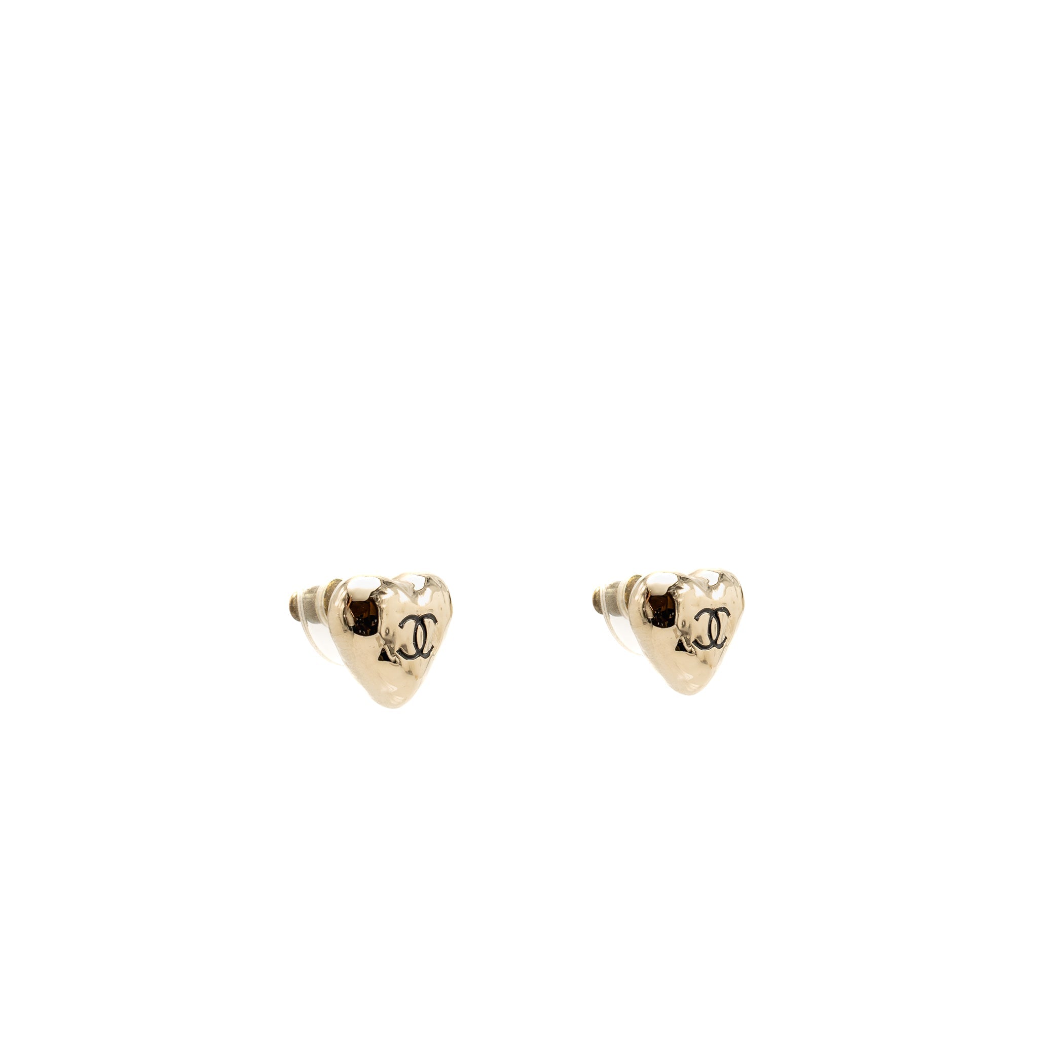 CHANEL MINI HEART CC LOGO EARRINGS LIGHT GOLD TONE