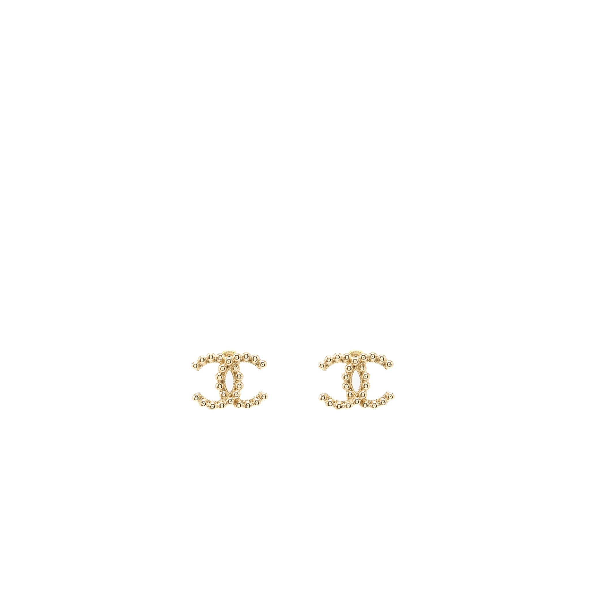 CHANEL BEADS CC LOGO EARRINGS LIGHT GOLD TONE