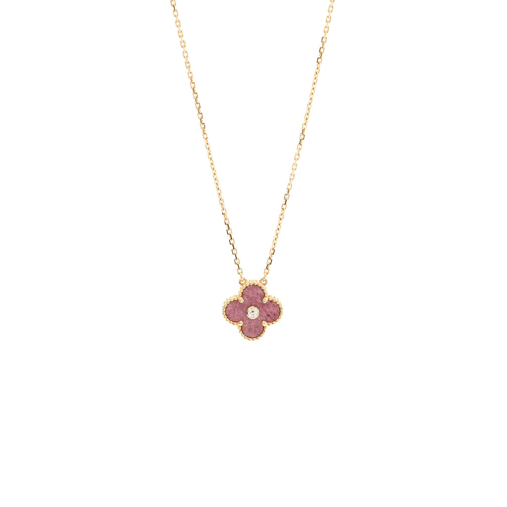 VAN CLEEF AND ARPELS 2021 HOLIDAY LIMITED VINTAGE ALHAMBRA PENDANT, ROSE GOLD/DIAMOND/RHODONITE