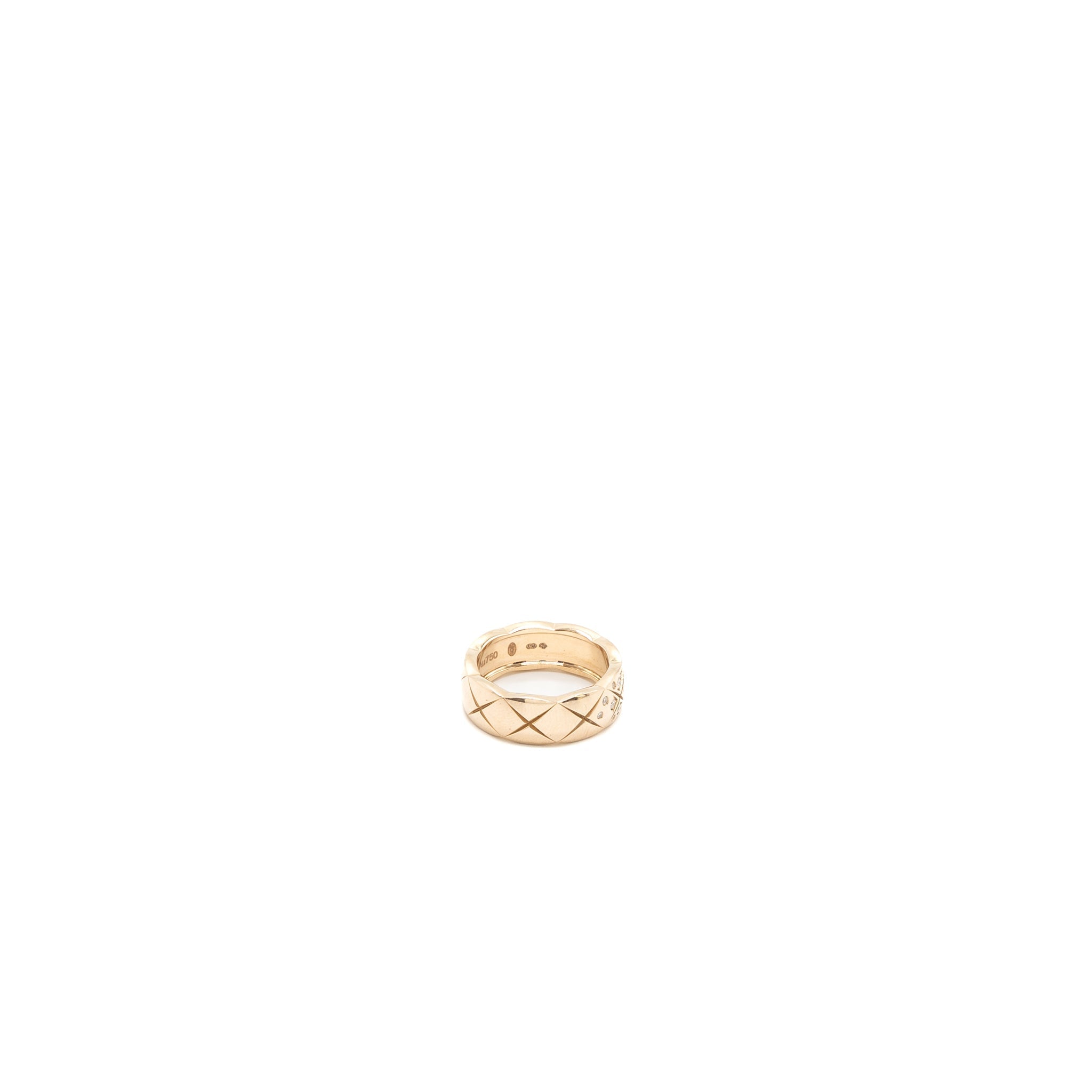 CHANEL COCO CRUSH RING SMALL VERSION QUILTED MOTIF BEIGE GOLD WITH DIAMONDS