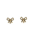 CHANEL LEATHER WEAVE BOW EARRINGS BLACK GOLD TONE
