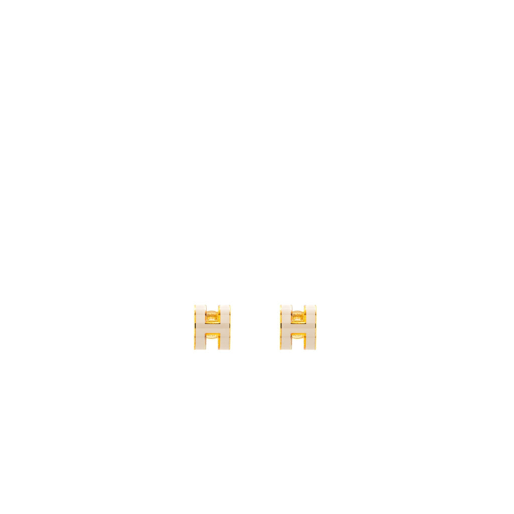 HERMES MINI POP H EARRINGS MARRON GLACE GHW