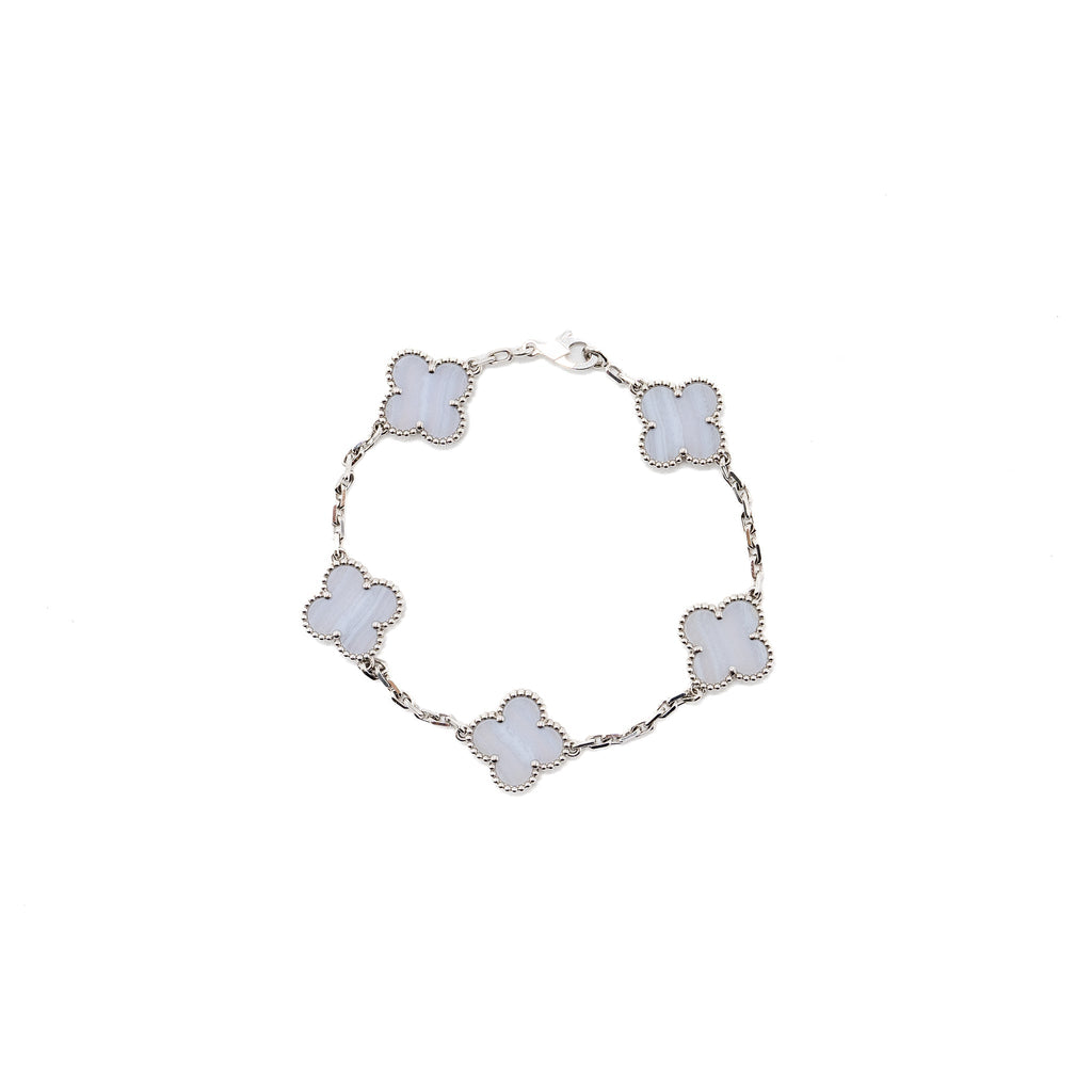 VAN CLEEF & ARPELS VINTAGE ALHAMBRA BRACELET 5 MOTIF CHALCEDONY WHITE GOLD