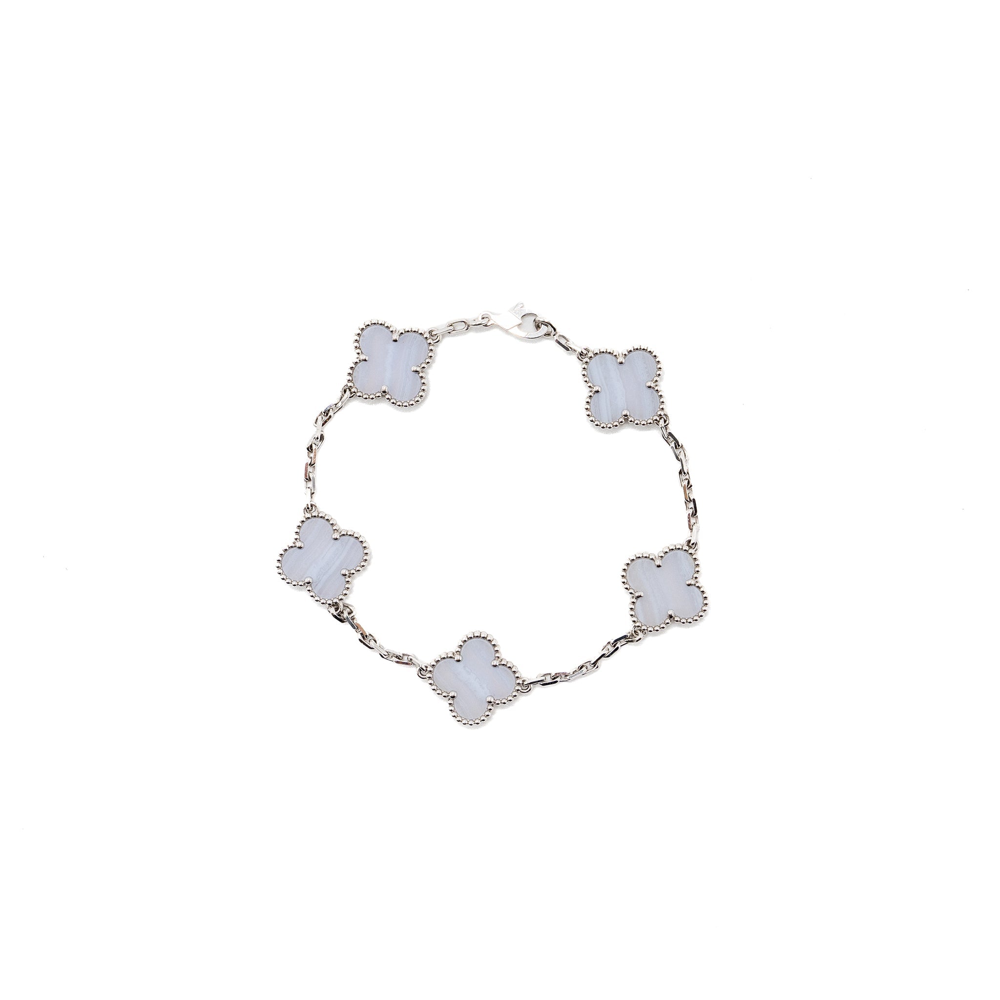 VAN CLEEF & ARPELS VINTAGE ALHAMBRA BRACELET 5 MOTIF CHALCEDONY WHITE GOLD