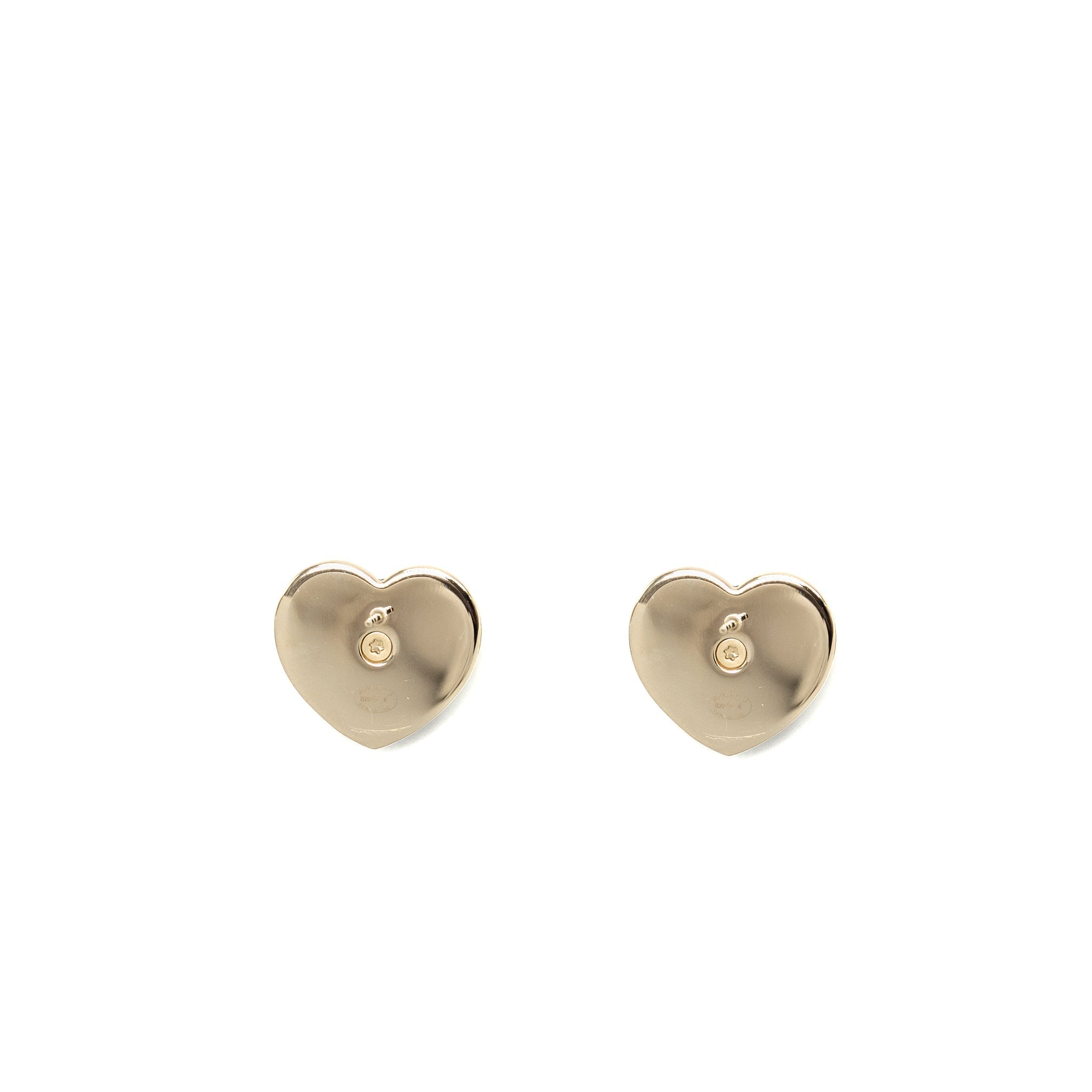 CHANEL 22K CC LOGO HEART SHAPE EARRINGS LAMBSKIN BLACK LGHW
